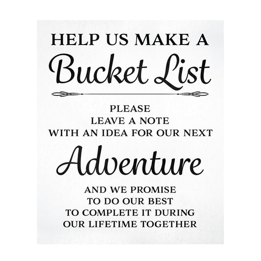 Bucket List Sign, Wedding Reception Decor, White