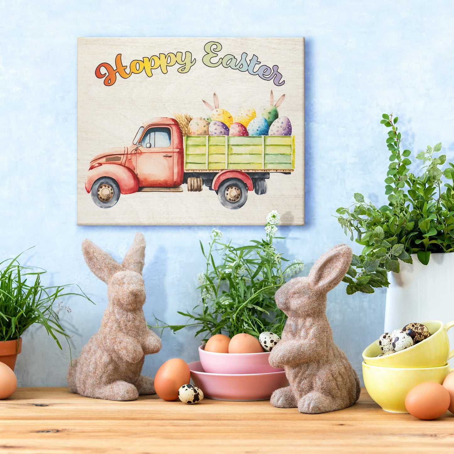 JennyGems Easter Decorations for the Home, Easter Sign, Farmhouse Easter Decor, 7.25 x 6 Wooden Sign, Made in USA