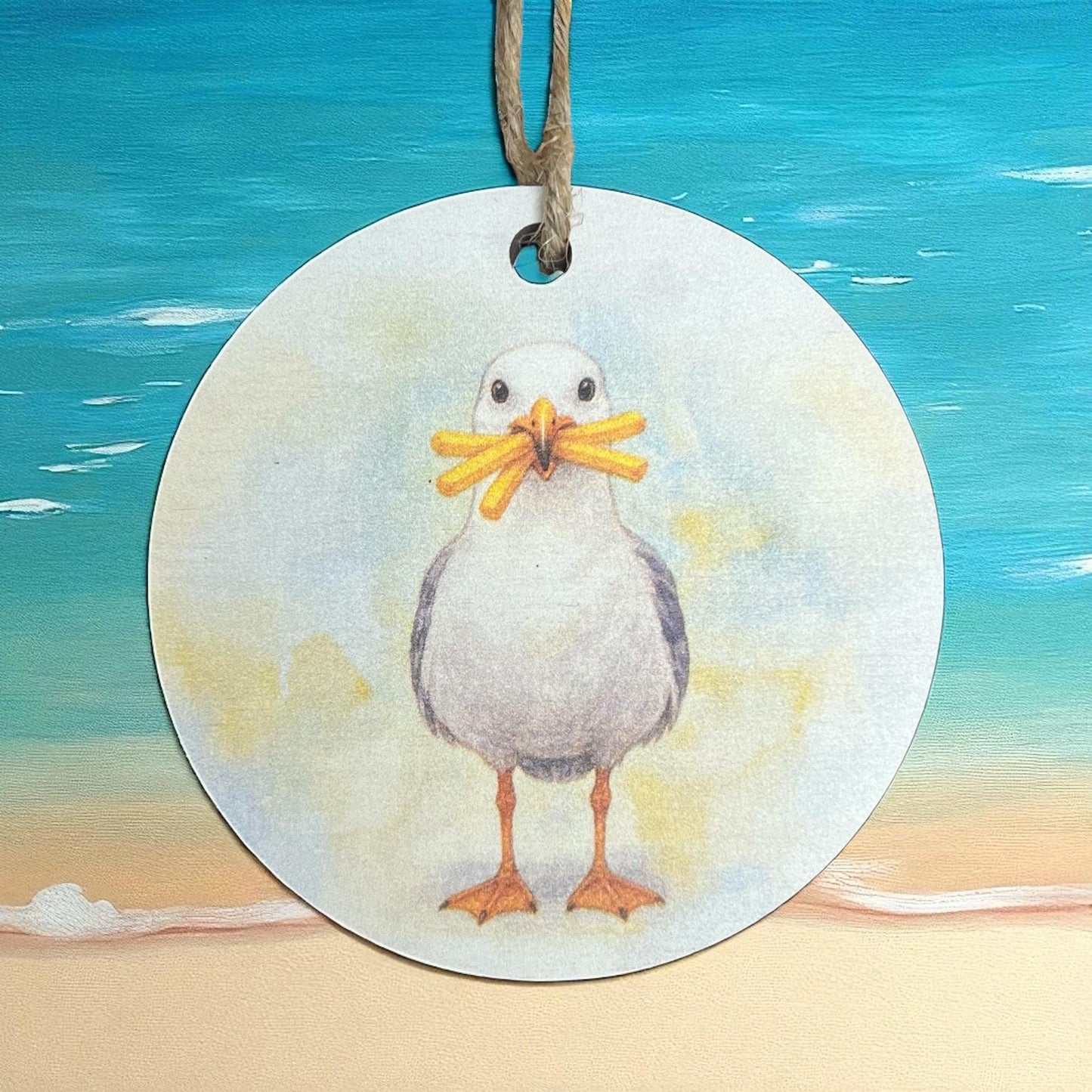 Seagull with French Fries Ornament: Coastal Christmas Tree Decoration