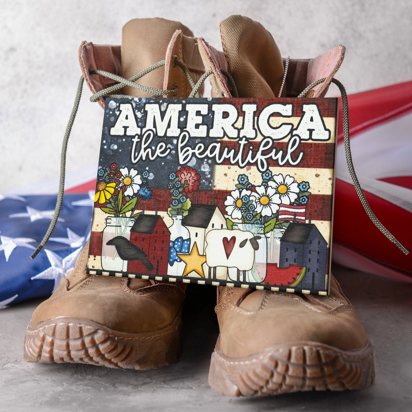 JennyGems Patriotic Decor, America the Beautiful Sign, 4th of July, Memorial Day