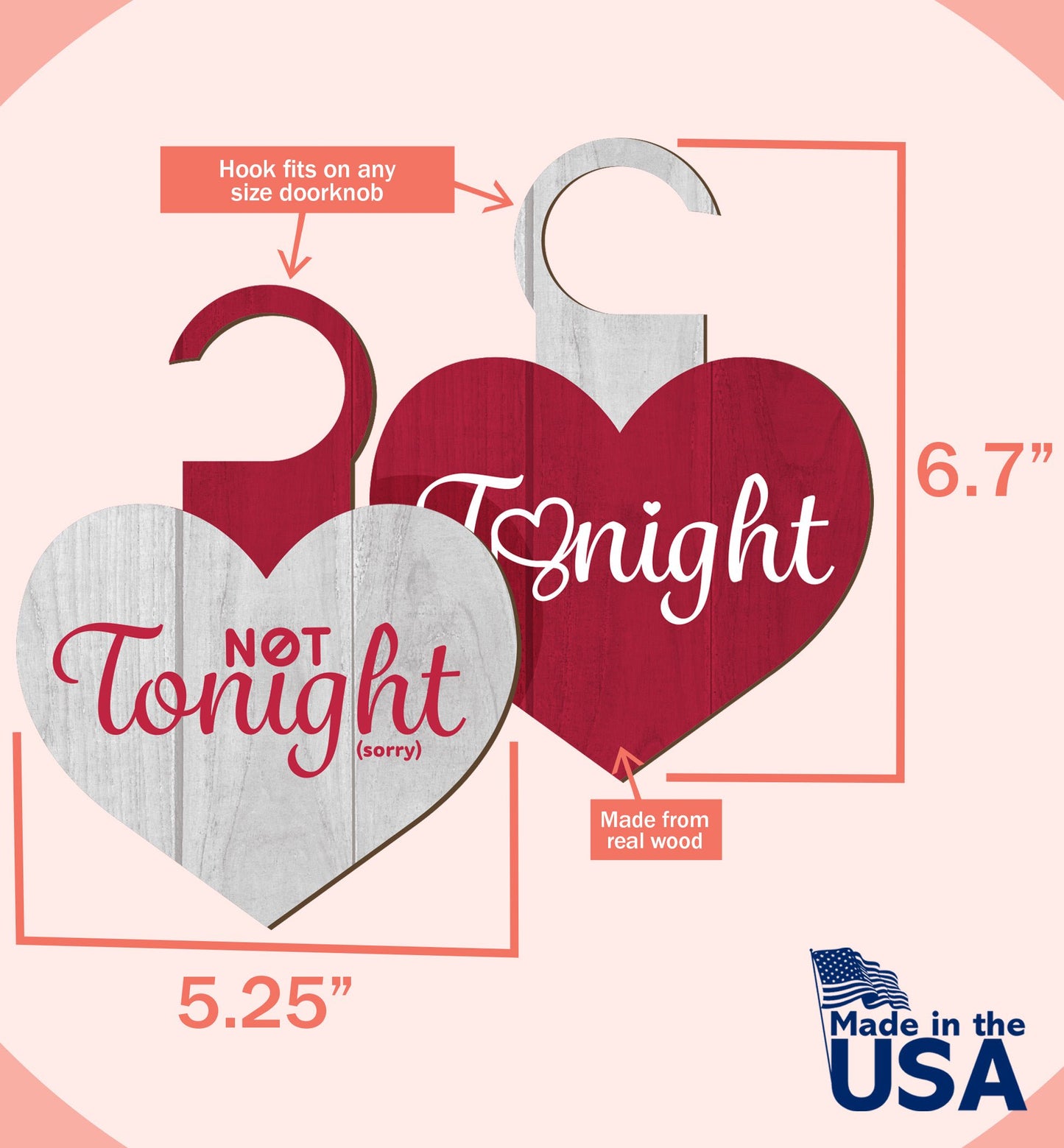 Funny Date Night Decision Sign for Him or Her, Tonight Not Tonight Reversible Door Hanger, Couples Gift, Made in USA
