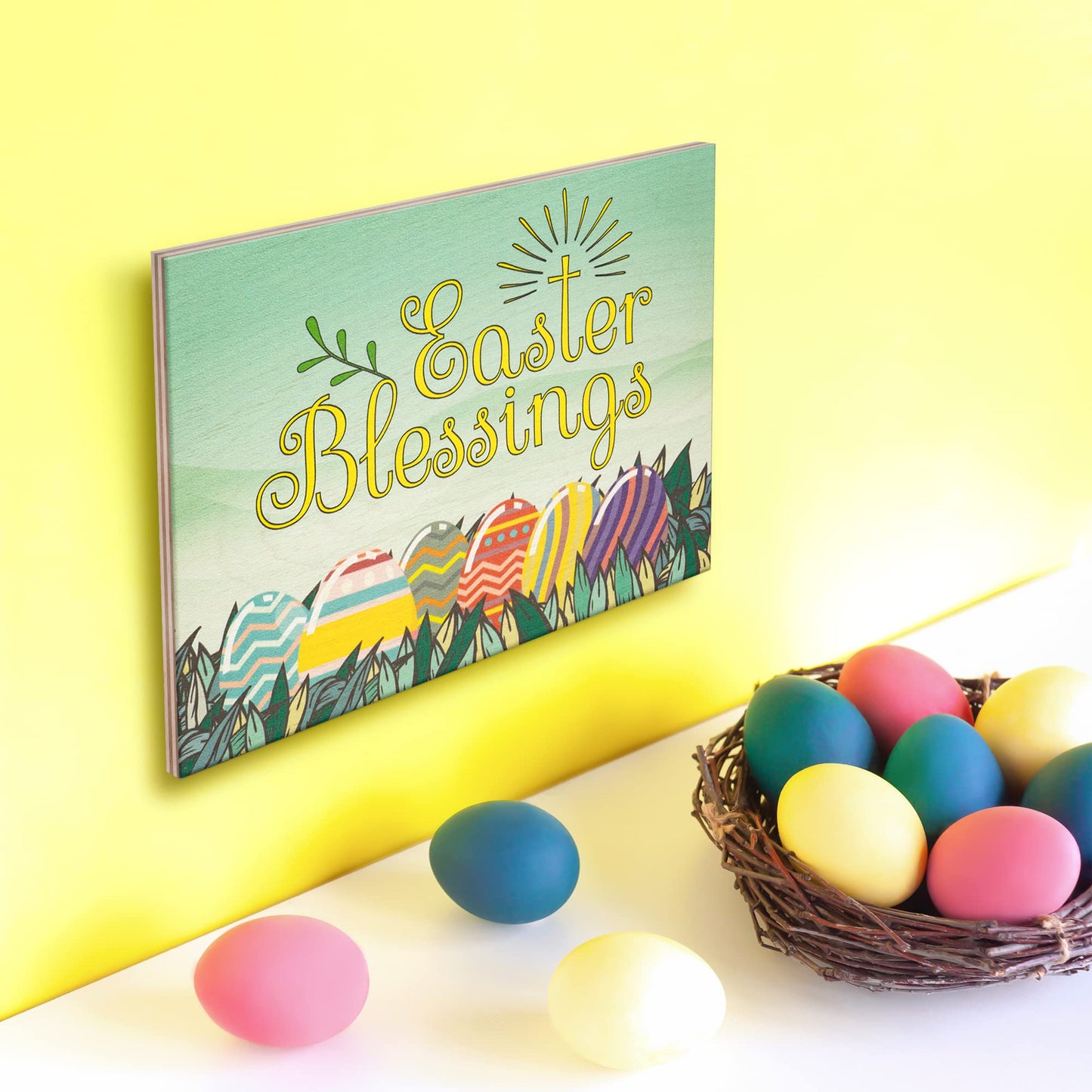 JennyGems Easter Decorations for the Home, Easter Sign, Farmhouse Easter Decor, 7.25 x 6 Wooden Sign, Made in USA