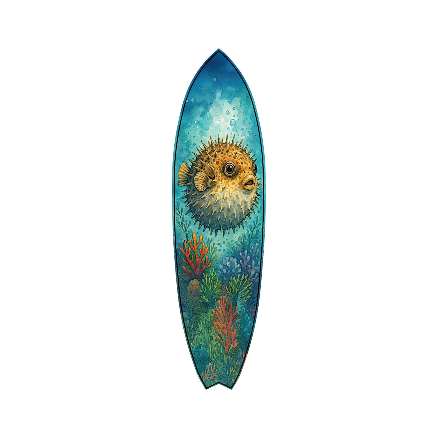 Outdoor Pufferfish Surfboard Wall Art – Coastal Beach House Decor, Vibrant Ocean-Themed, PVC Tropical Fish Surfboard Sign