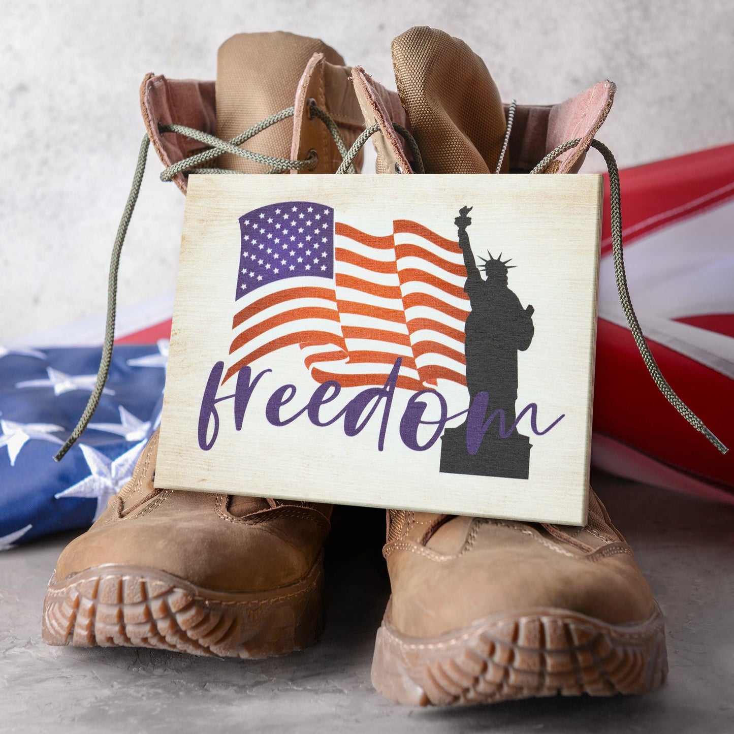 JennyGems Patriotic Decor, Freedom American Flag Sign, 4th of July, Memorial Day