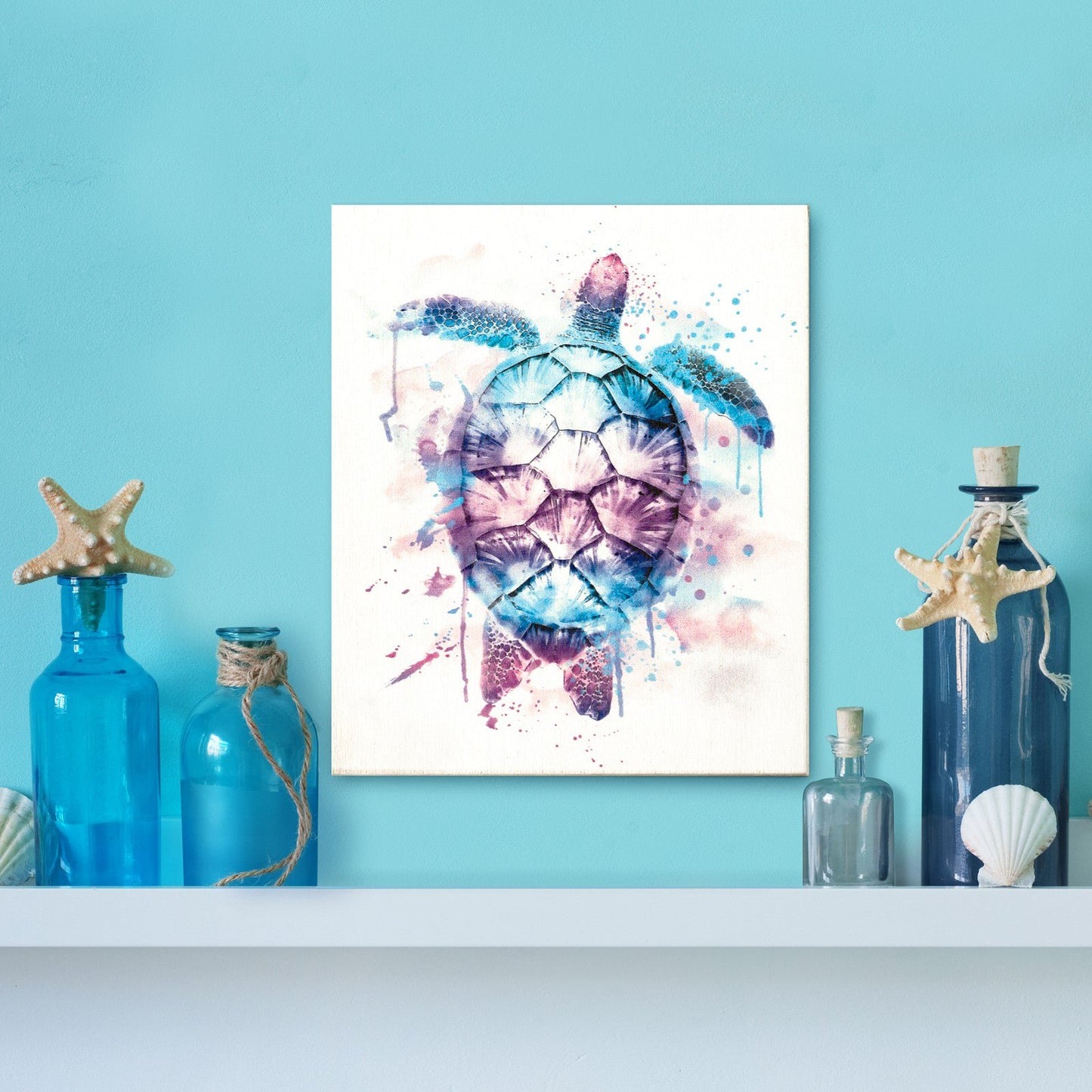 JennyGems Sea Turtle Decor, Watercolor Turtle Wall Art Wooden Sign, Beach Sign
