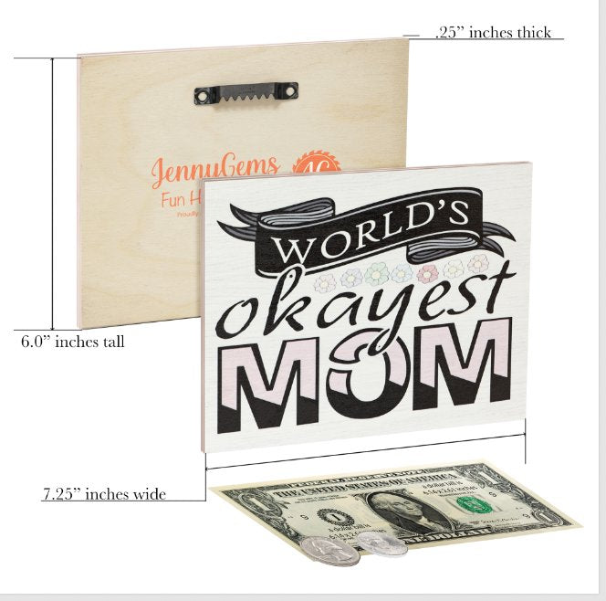 Funny Gift for Mom - World's Okayest Mom Sign - Mother's Day Decor - Wall Shelf