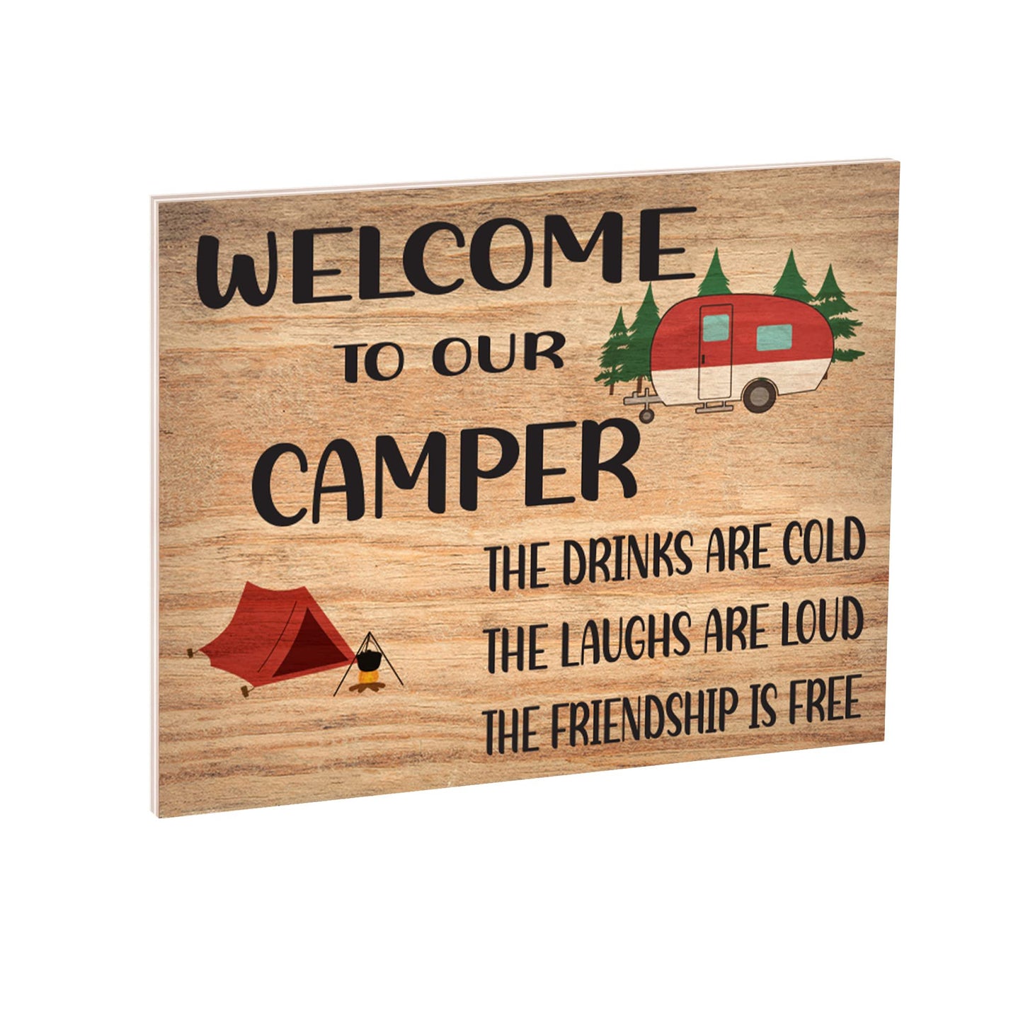 JennyGems Welcome to Our Camper Wooden Sign, Funny Camping RV Gifts and Decor and Wall Hanging, Made in USA