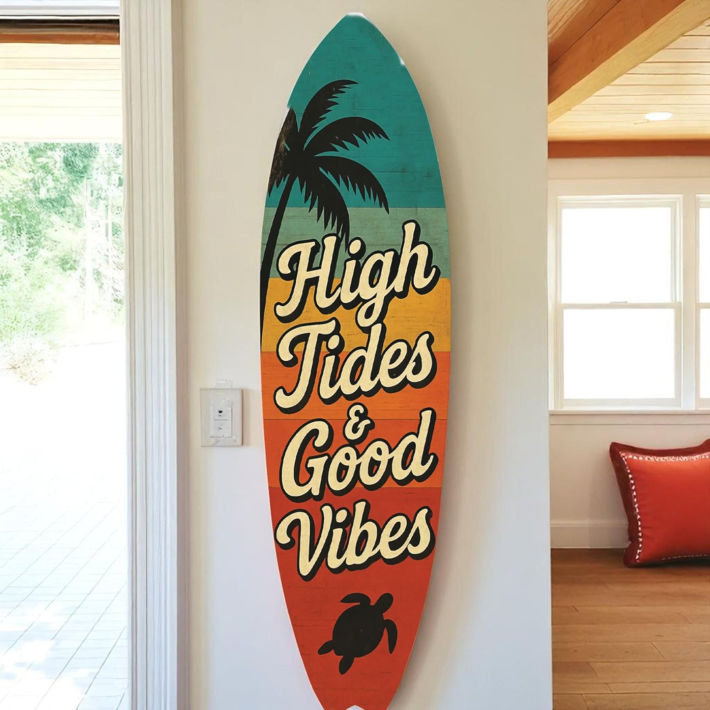 Surfboard Wall Art: Retro Beach House Decor with Sea Turtles