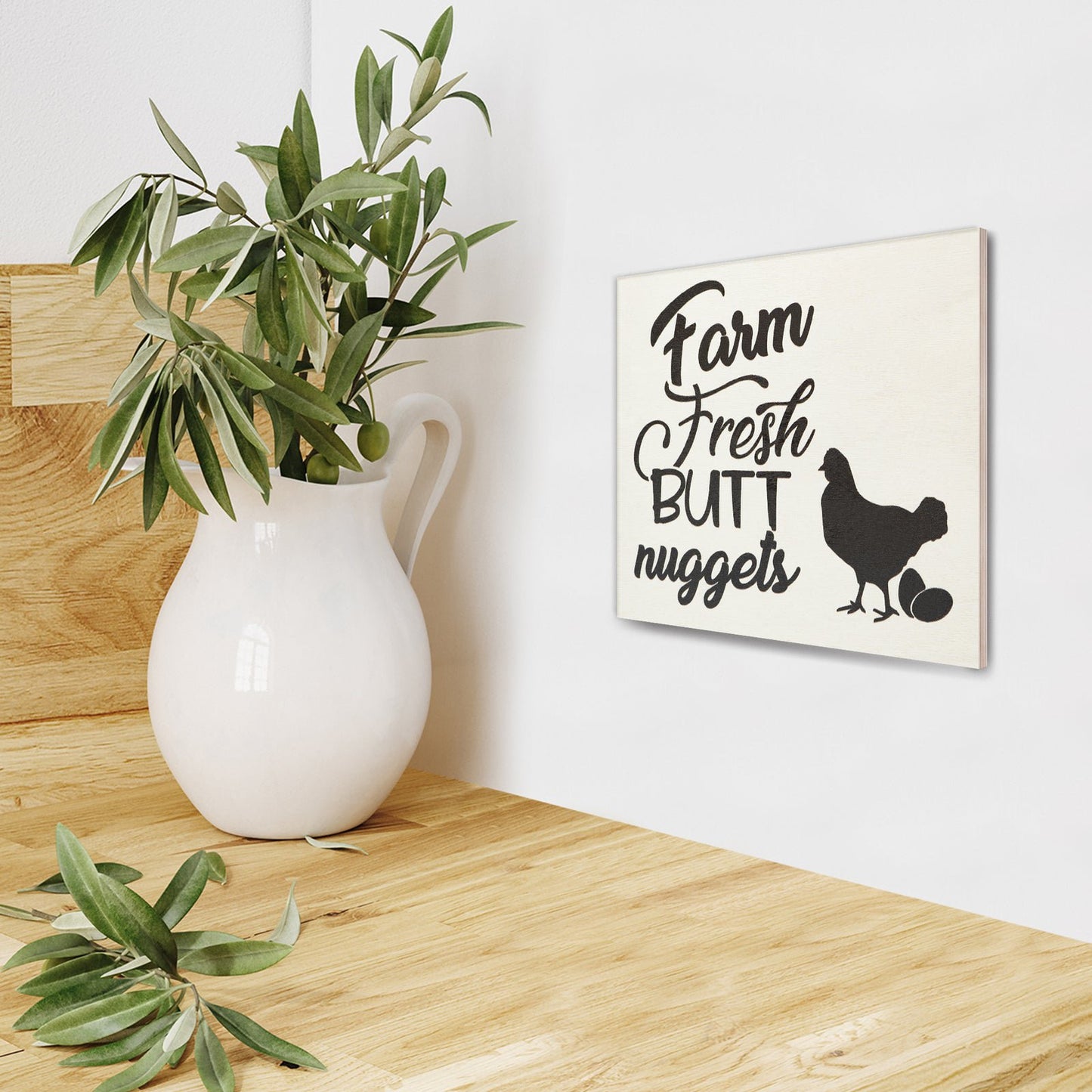 JennyGems Farm Fresh Butt Nuggets Wooden Sign, Funny Chicken Coop Signs