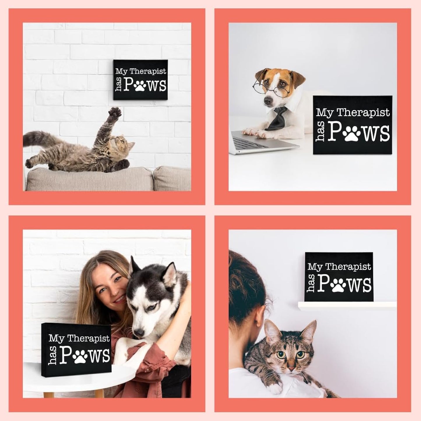 My Therapist Has Paws Wooden Sign Pet Lover Gift for Dog or Cat Owners Cute Home Decor for Shelf or Wall Made in USA