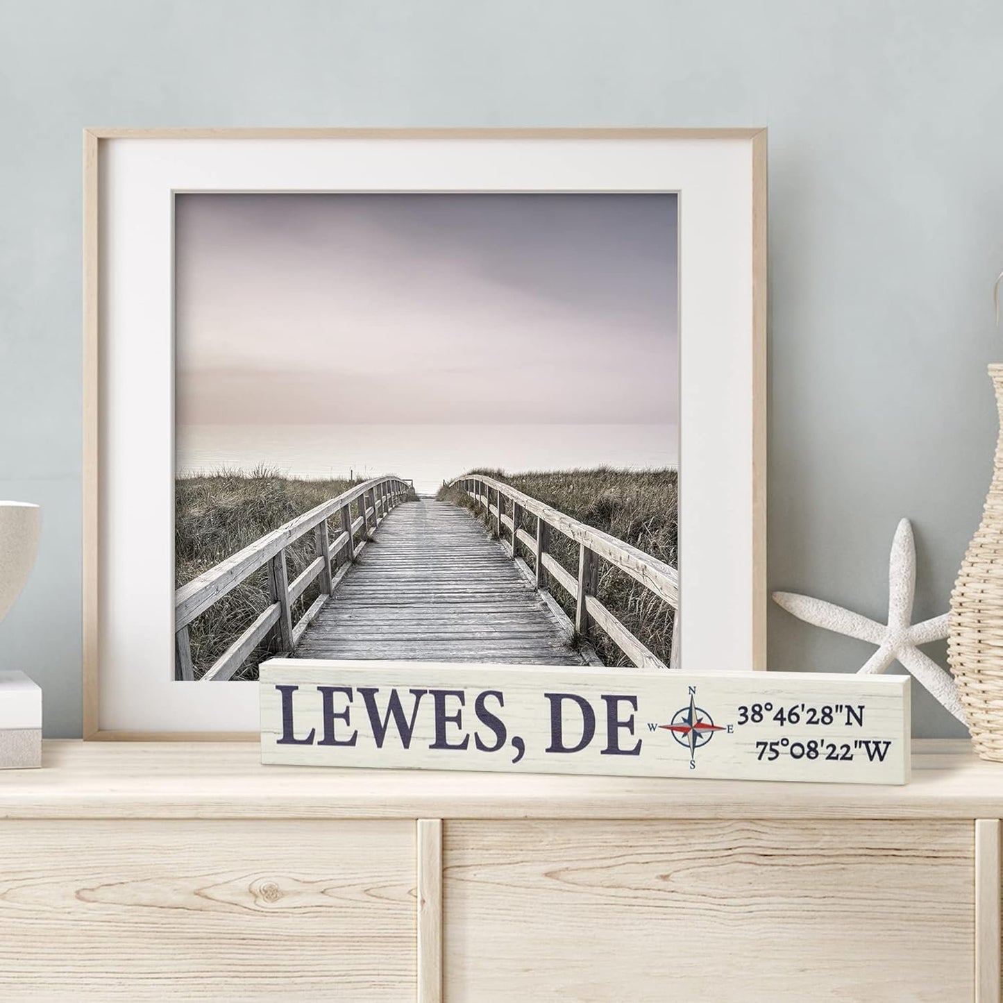 Lewes Delaware Sign: Compass Coordinates, Coastal Decor