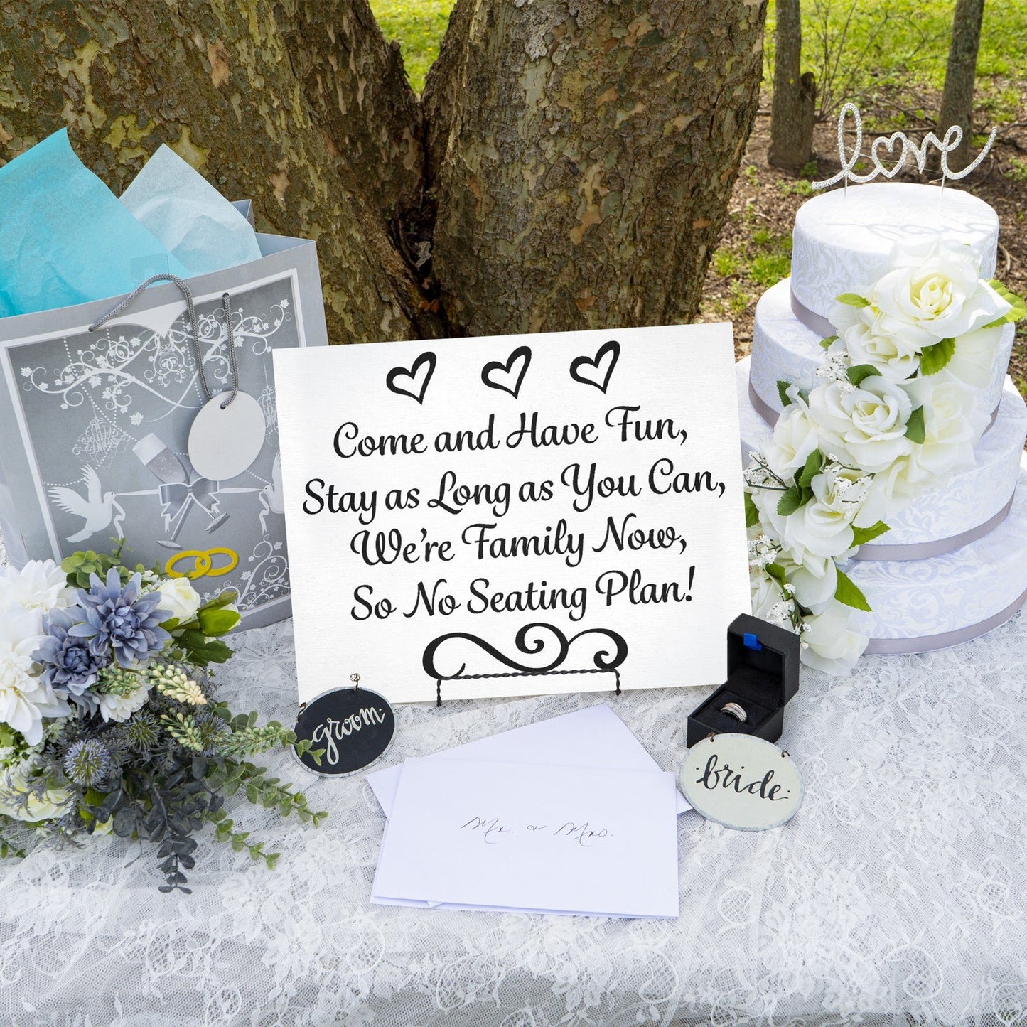 JennyGems Wedding Signs, Place Cards, Wedding Reception, No Seating Plan (White)
