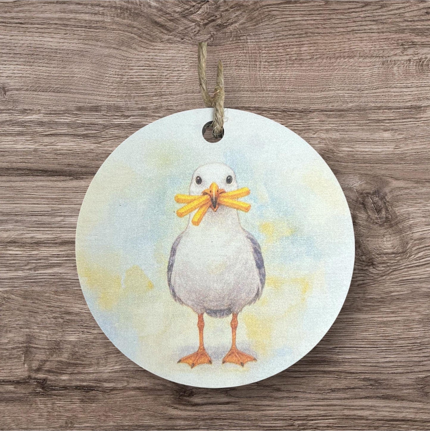 Seagull with French Fries Ornament: Coastal Christmas Tree Decoration
