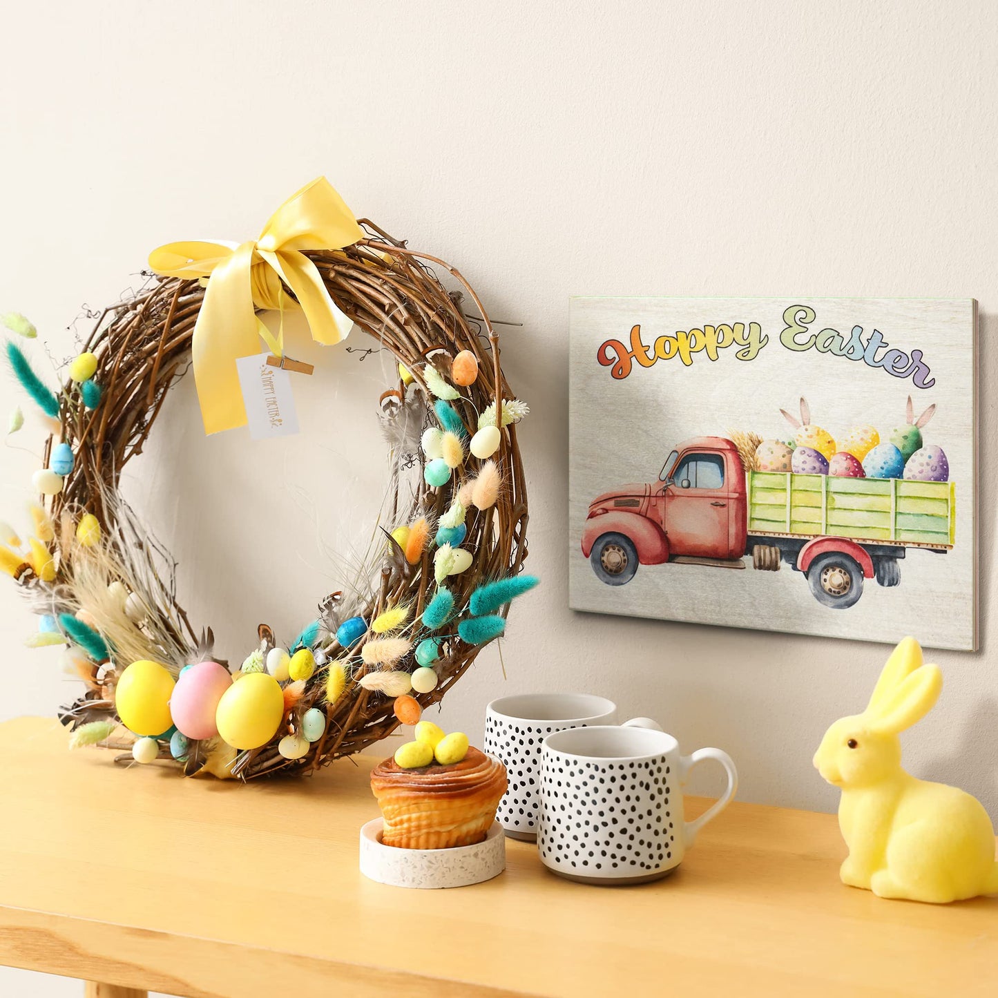 JennyGems Easter Decorations for the Home, Easter Sign, Farmhouse Easter Decor, 7.25 x 6 Wooden Sign, Made in USA