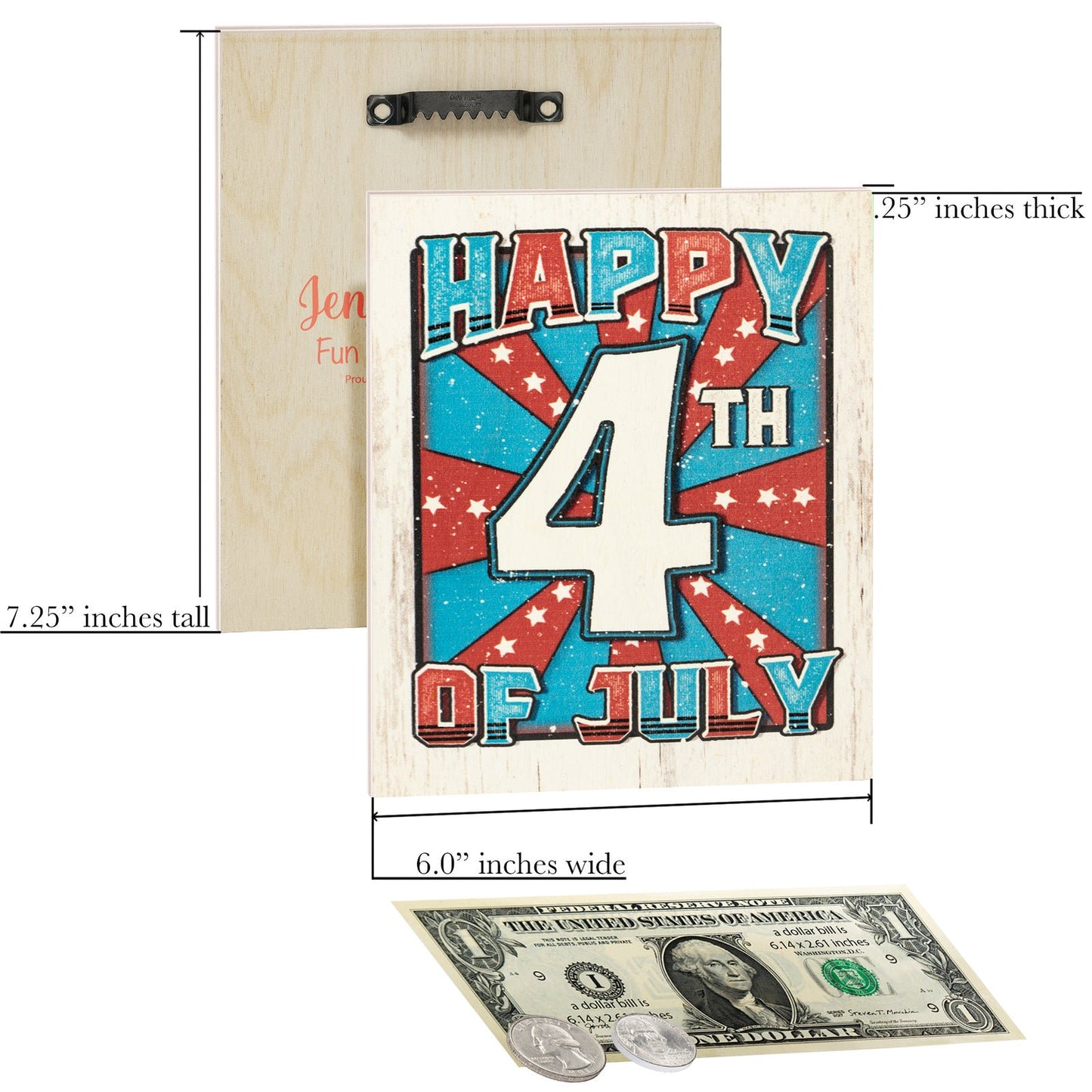 JennyGems Patriotic Decor, Happy 4th of July Wooden Sign, Independence Day Decor