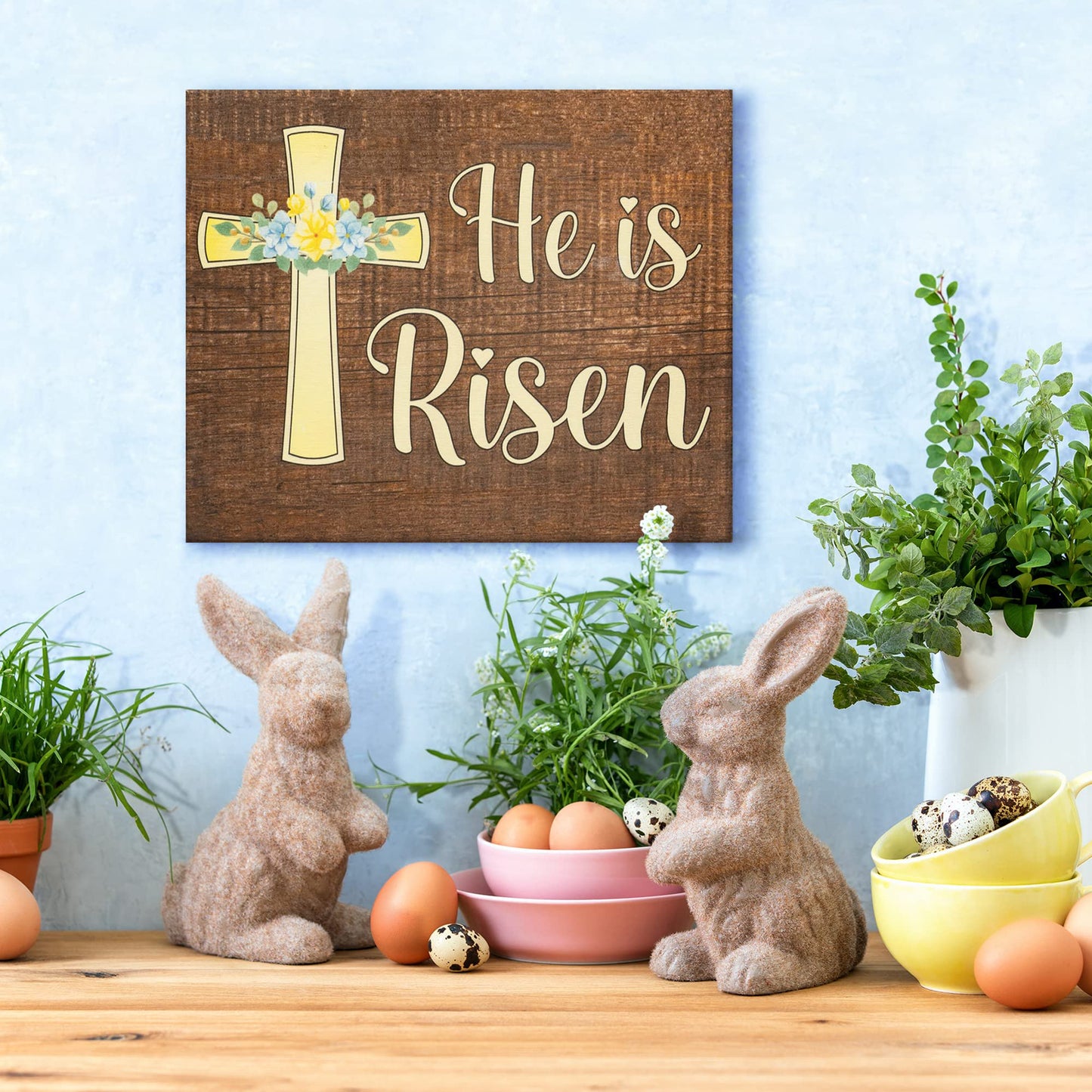 JennyGems Easter Decorations for the Home, Easter Sign, Farmhouse Easter Decor, 7.25 x 6 Wooden Sign, Made in USA