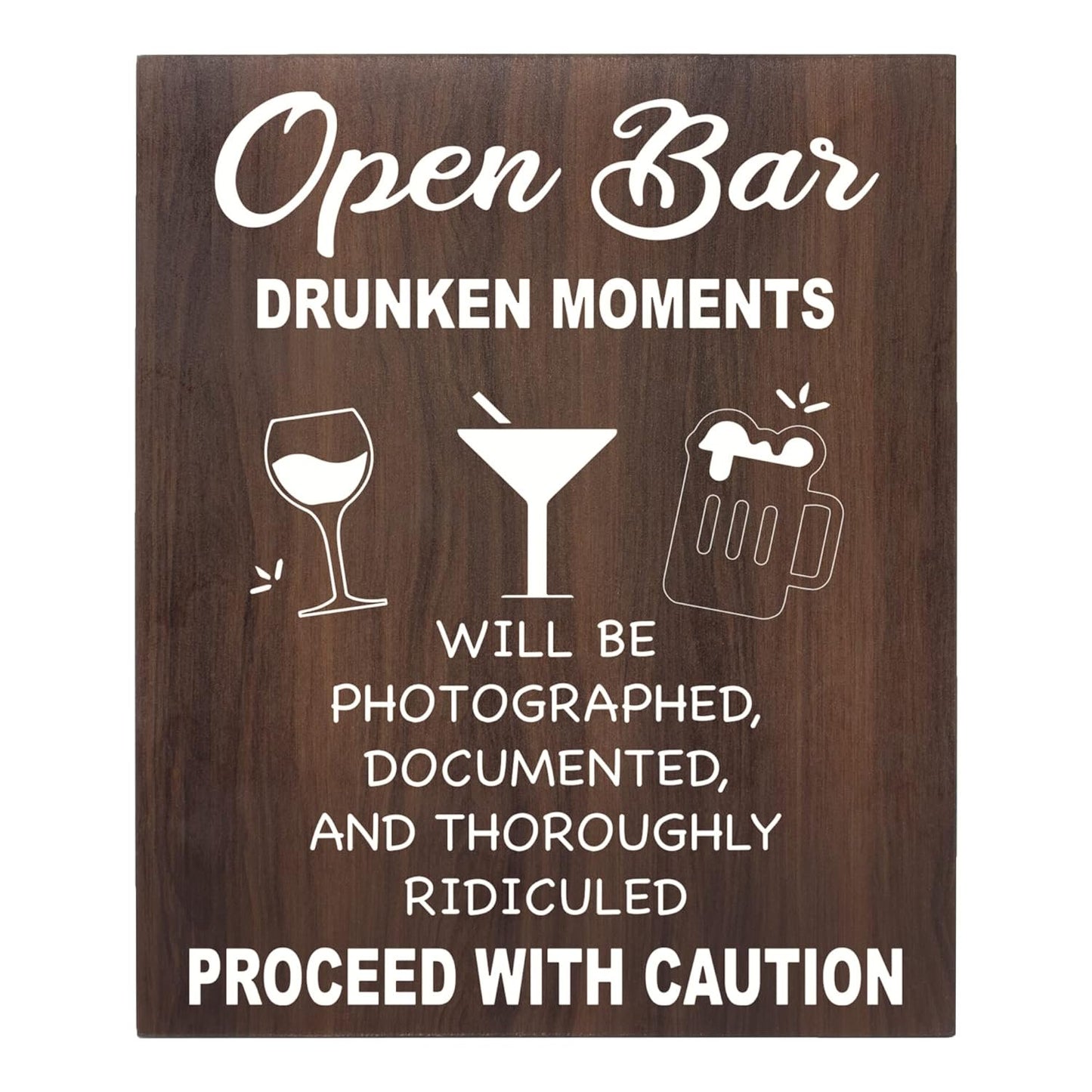 Open Bar Sign – Funny Wedding & Event Decor, Wood Bar Sign, 9x11 Inch
