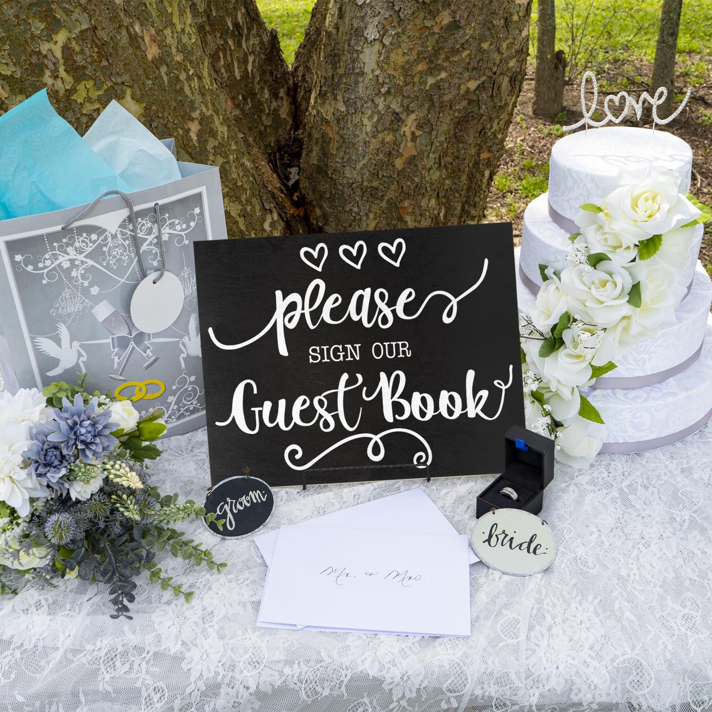 JennyGems Guest Book Sign, Guestbook Table Decor for Party, Wedding or Shower, Black, Made in USA