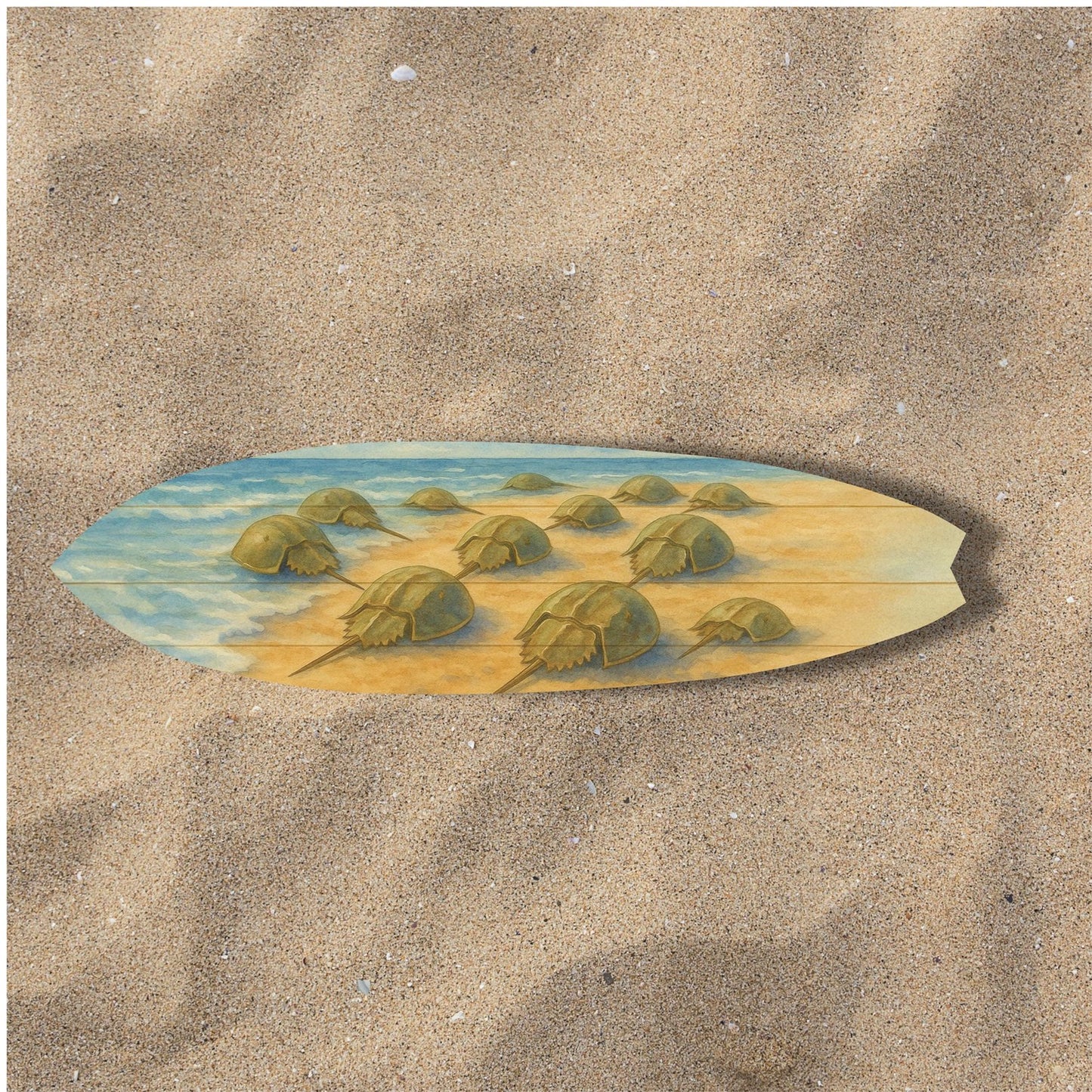 Horseshoe Crab Surfboard Wall Art – Coastal PVC Sign for Beach House Decor, Marine Life, Outdoor Surfboard Sign – Nautical Wall Accent