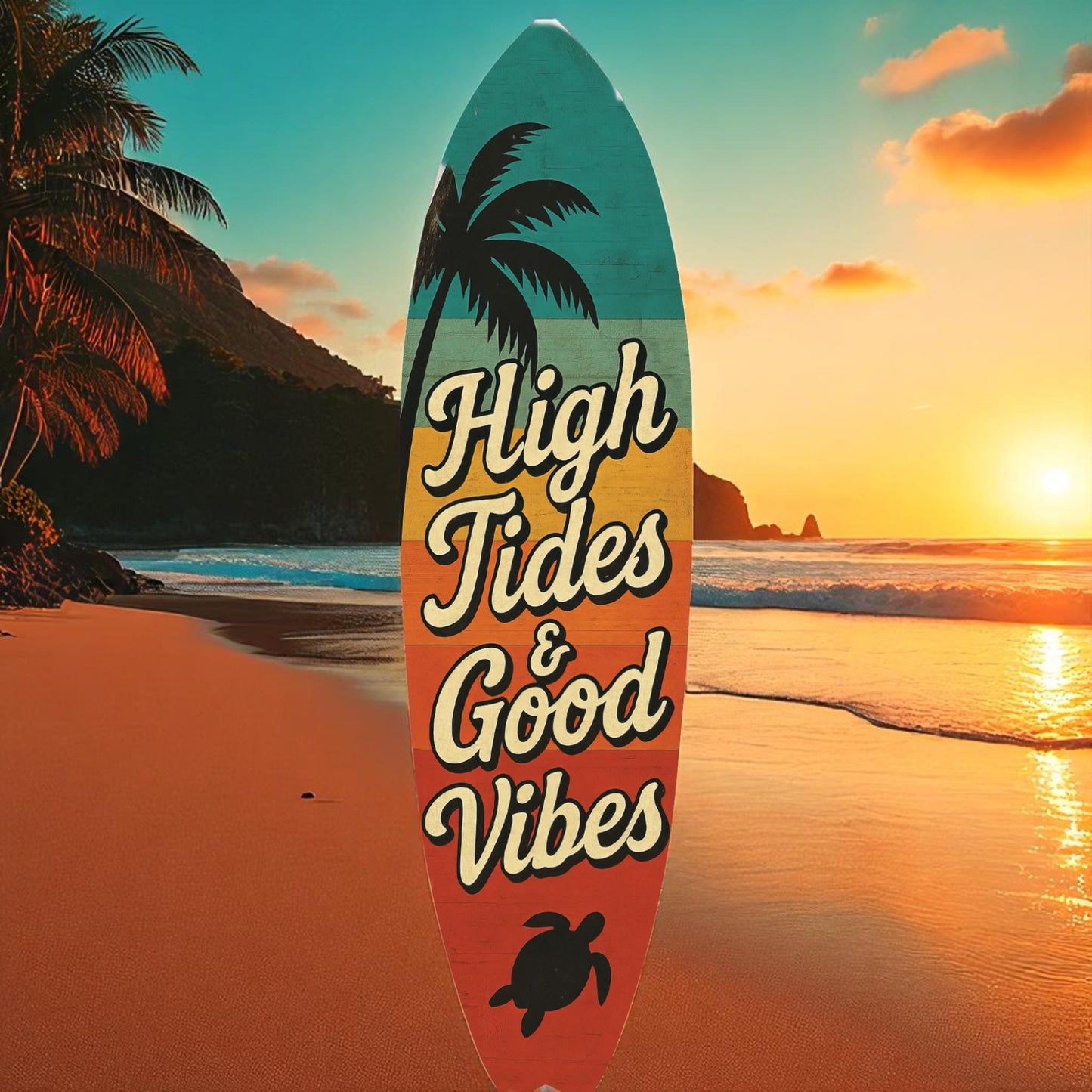 Surfboard Wall Art: Retro Beach House Decor with Sea Turtles