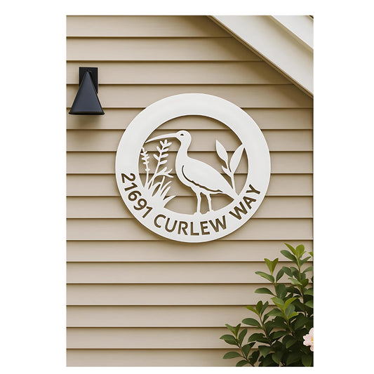 Personalized Curlew Bird Address Sign: Coastal Beach House Decor, 18 Inch