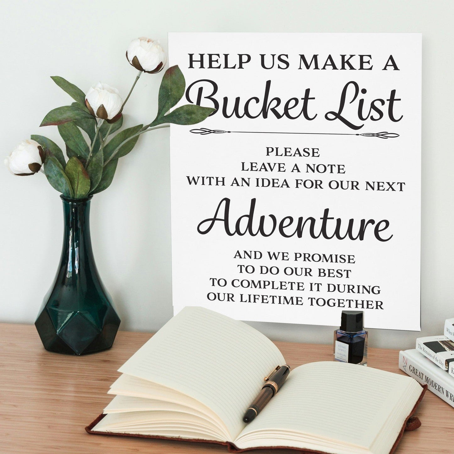 Bucket List Sign, Wedding Reception Decor, White