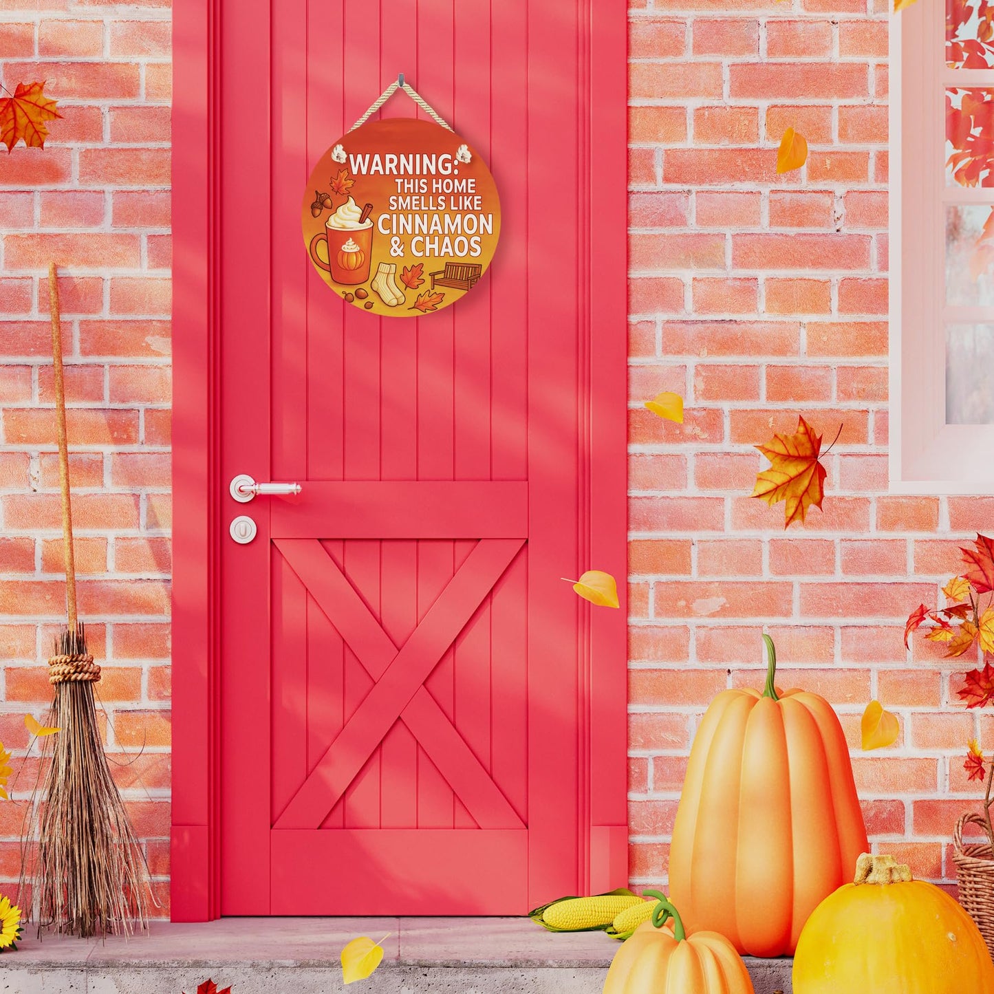Cinnamon & Chaos Fall Front Door Welcome Sign – Autumn Porch Decor, Outdoor Weather-Resistant PVC Decoration, 16 Inch