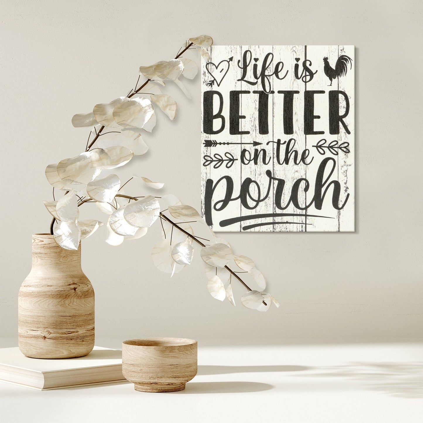 JennyGems Farmhouse Decor, Porch Sign,  Life Is Better on Porch Whitewash Gift
