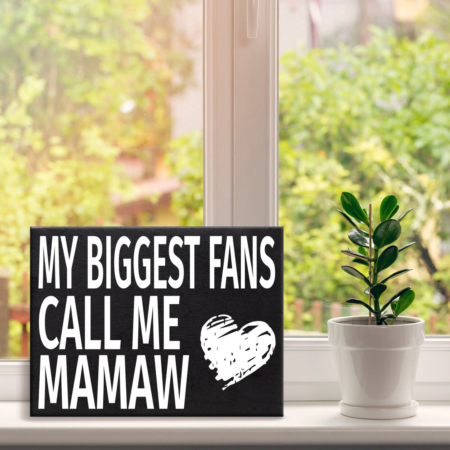 JennyGems Mamaw Gifts, My Biggest Fans Call Me Mamaw Wood Sign, Shelf Decor and Wall Hanging, Made in USA