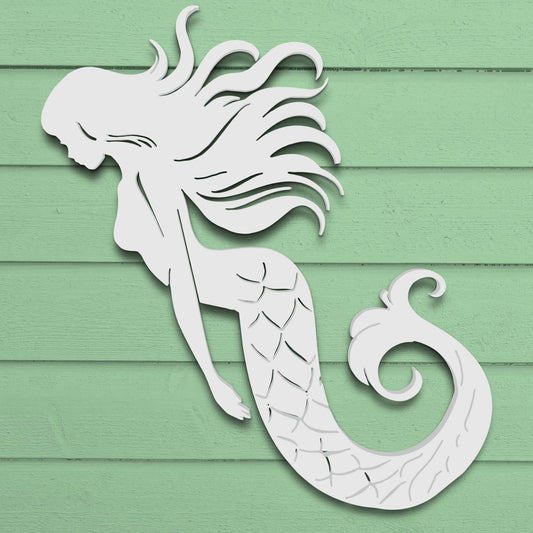 Outdoor Mermaid Wall Art – Nautical Mermaid Decor for Beach House, Coastal Poolside, and Ocean-Themed Spaces – Weatherproof PVC Mermaid Sign