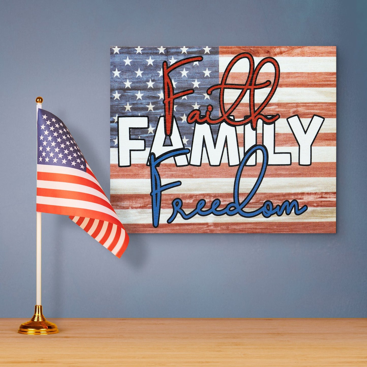 JennyGems Patriotic Decor, Faith Family Freedom Sign, 4th of July,  Memorial Day