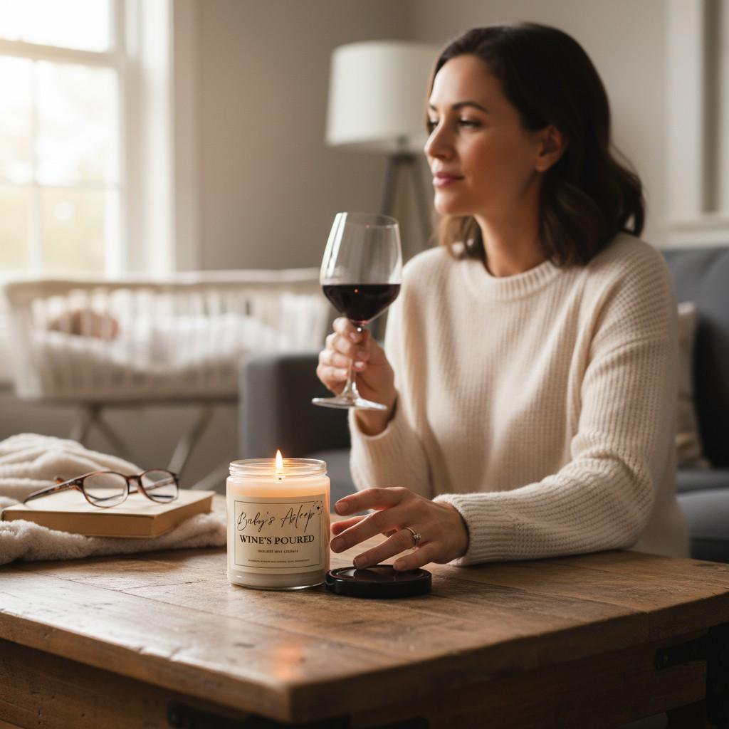 New Mom Soy Wax Candle: Baby's Asleep Wine's Poured