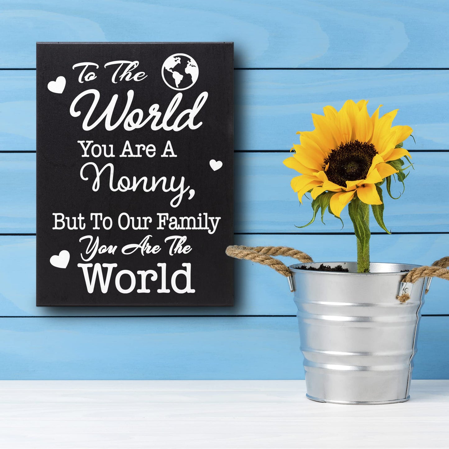 JennyGems Nonny Gifts, To the World You Are a Nonny To Our Family You Are the World Wooden Sign, Shelf Decor Wall Hanging, Made in USA