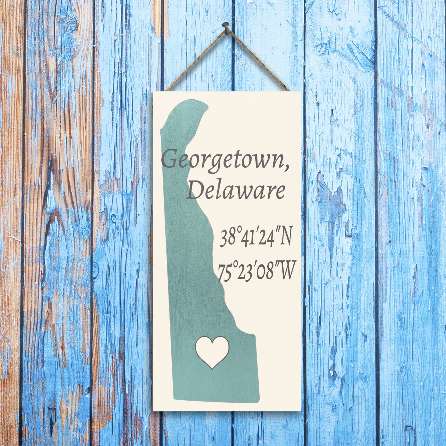JennyGems Georgetown, Delaware 6x13 Inch Nautical Wood Sign, Hanging Wall Decor, Hometown Pride Signs, Delaware Gifts, American Made