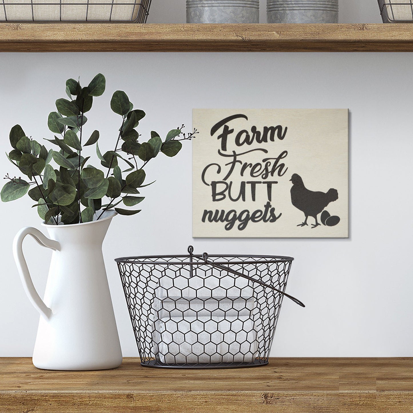 JennyGems Farm Fresh Butt Nuggets Wooden Sign, Funny Chicken Coop Signs