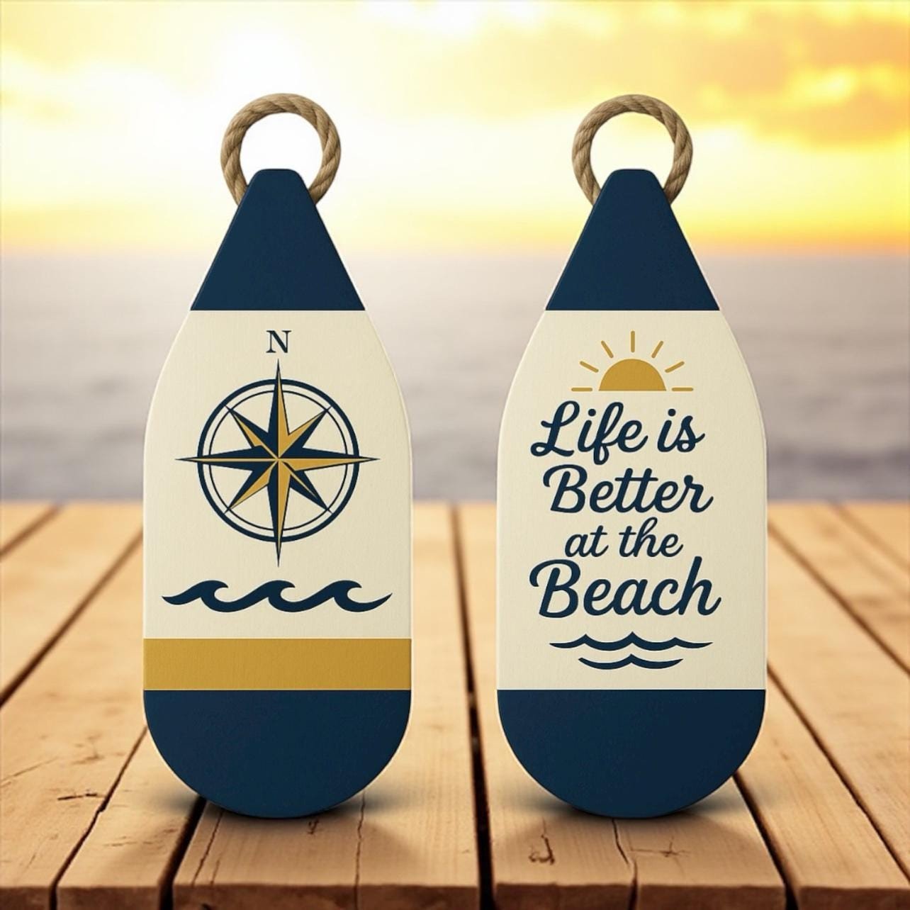 Buoy Wall Decor Set (2), Coastal Nautical Beach House Wall Art, Weatherproof PVC