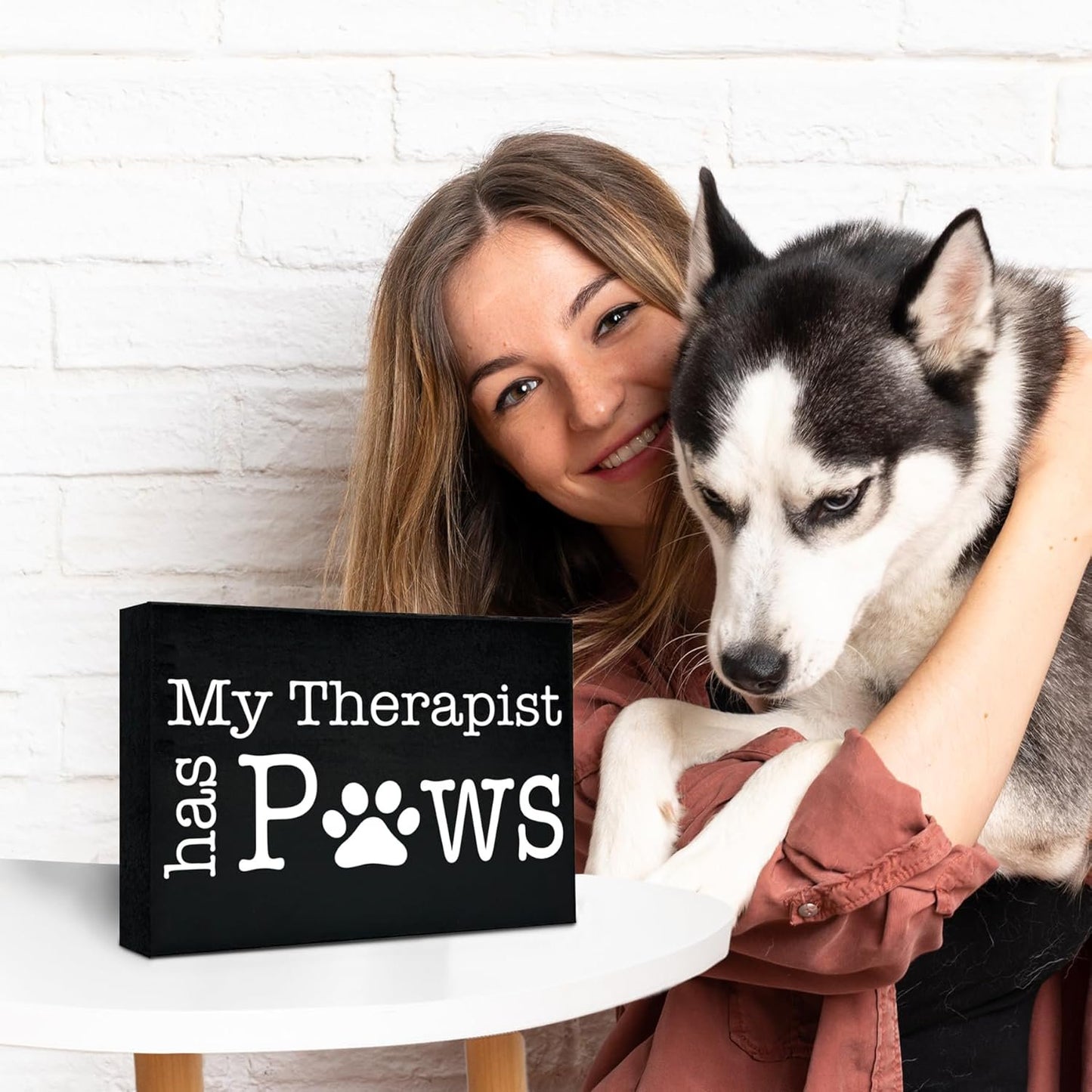 My Therapist Has Paws Wooden Sign Pet Lover Gift for Dog or Cat Owners Cute Home Decor for Shelf or Wall Made in USA