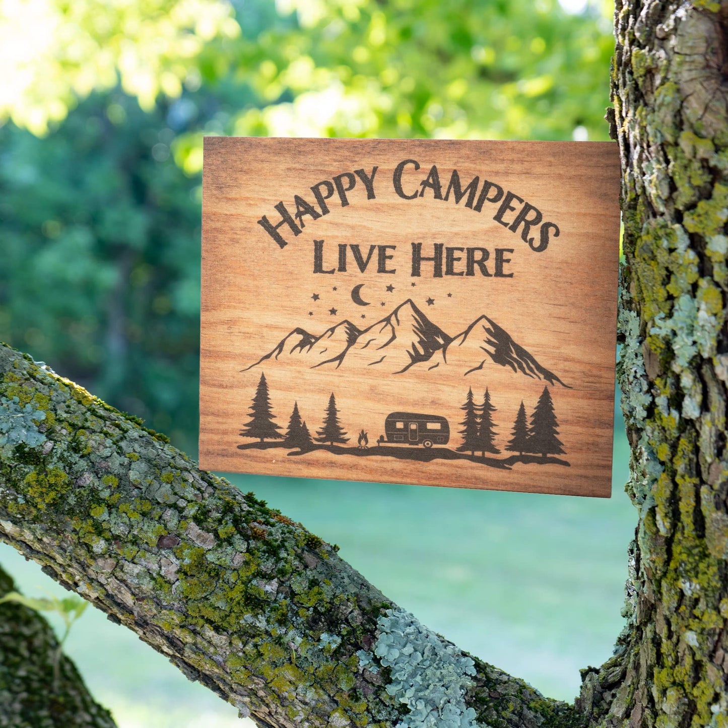 JennyGems Camper Gifts, Happy Campers Live Here Wooden Sign, Camping Decor, Camping Sign, Made in USA