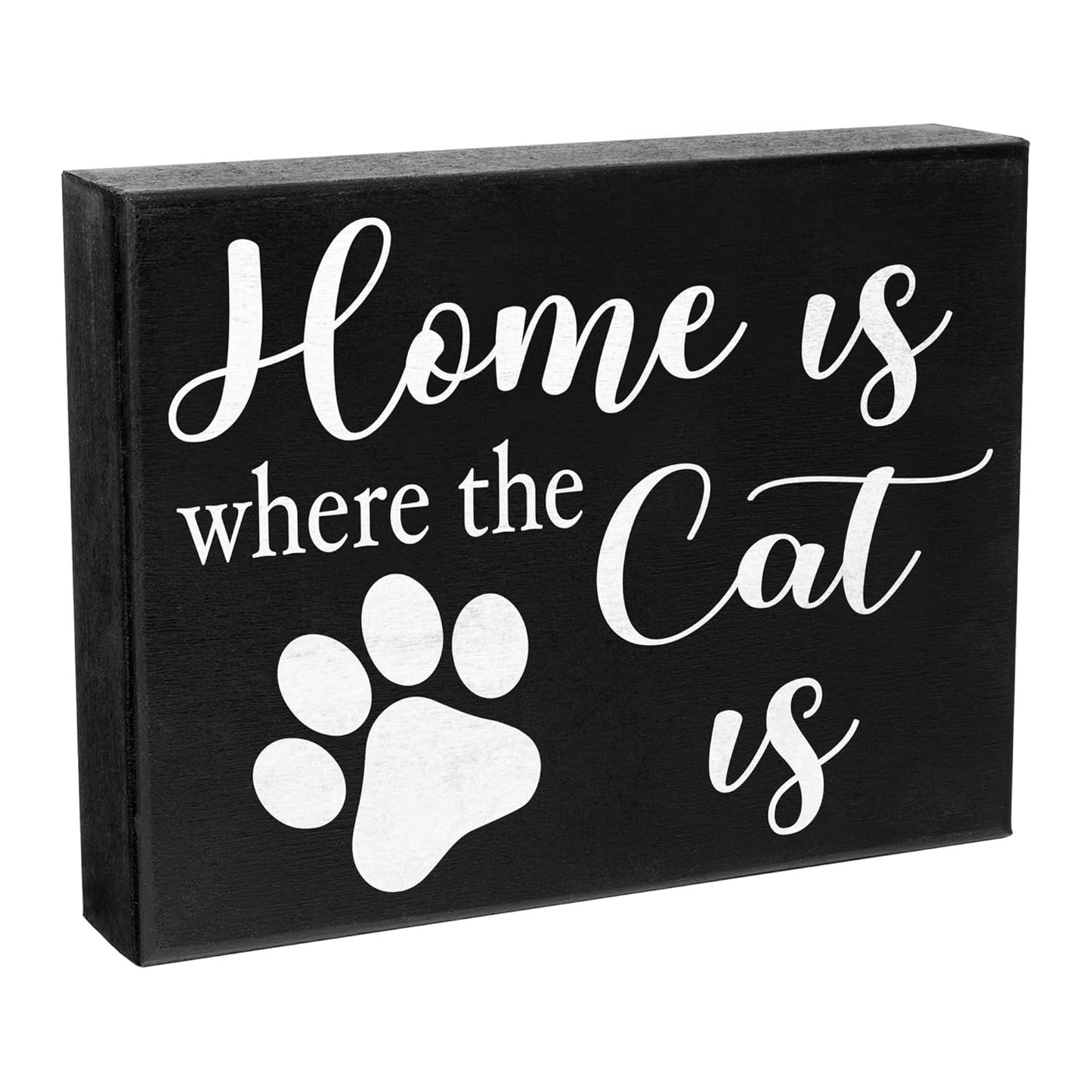 JennyGems Cat Mom Gifts, Home Is Where the Cat Is Wooden Sign, Shelf Decor and Wall Hanging, Made in USA