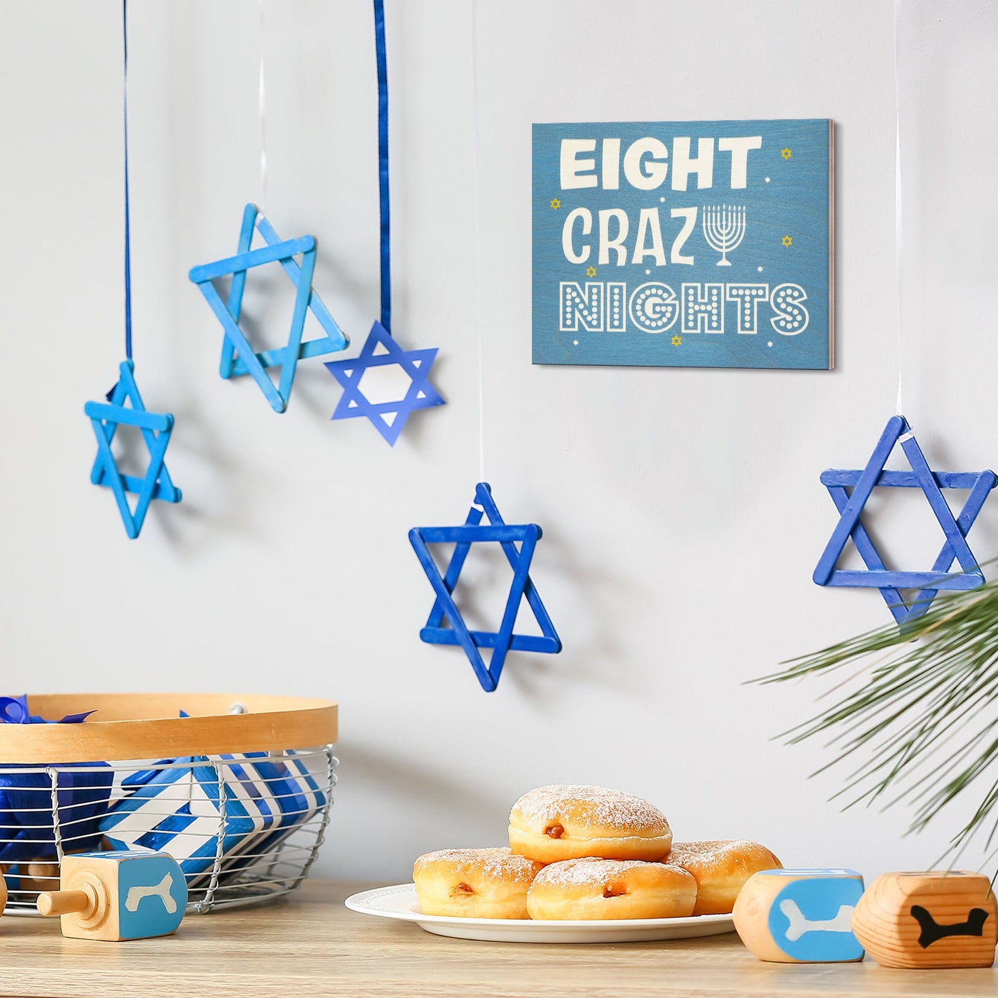 Hanukkah Decorations, Hanukkah Party Decorations, Chanukah Decorations, Hanukkah Gifts, 7.25x6 Inch Wood Sign, 8 Crazy Nights