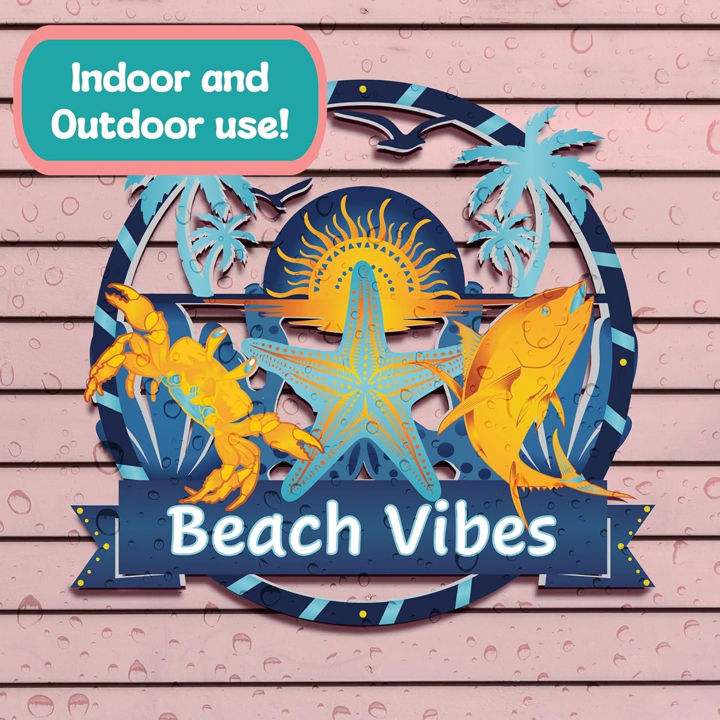 Outdoor Beach Vibes Wall Art, Beach House Sign, Coastal Decor Ocean Themed, PVC