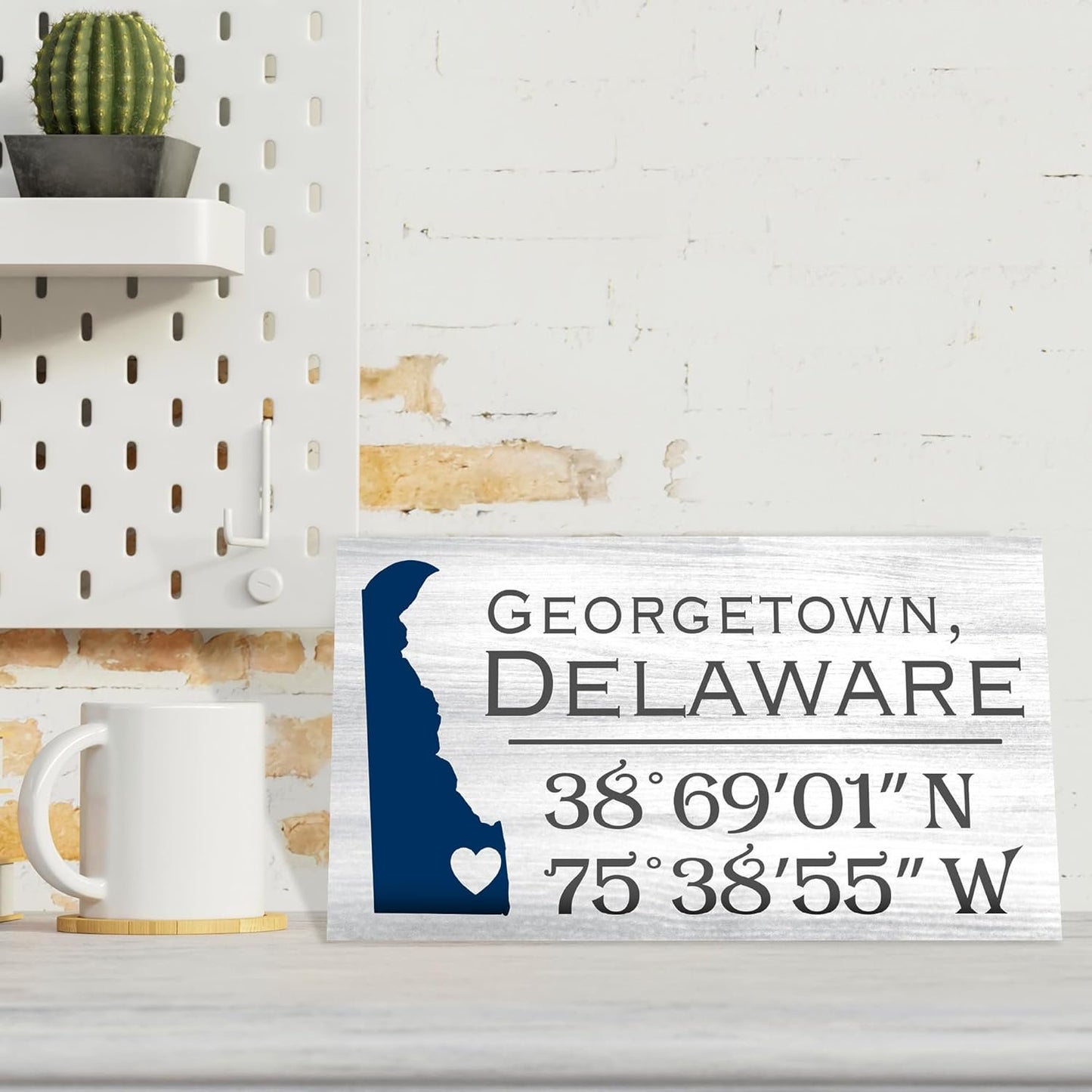 Georgetown Delaware Sign: Compass Coordinates Wood Decor