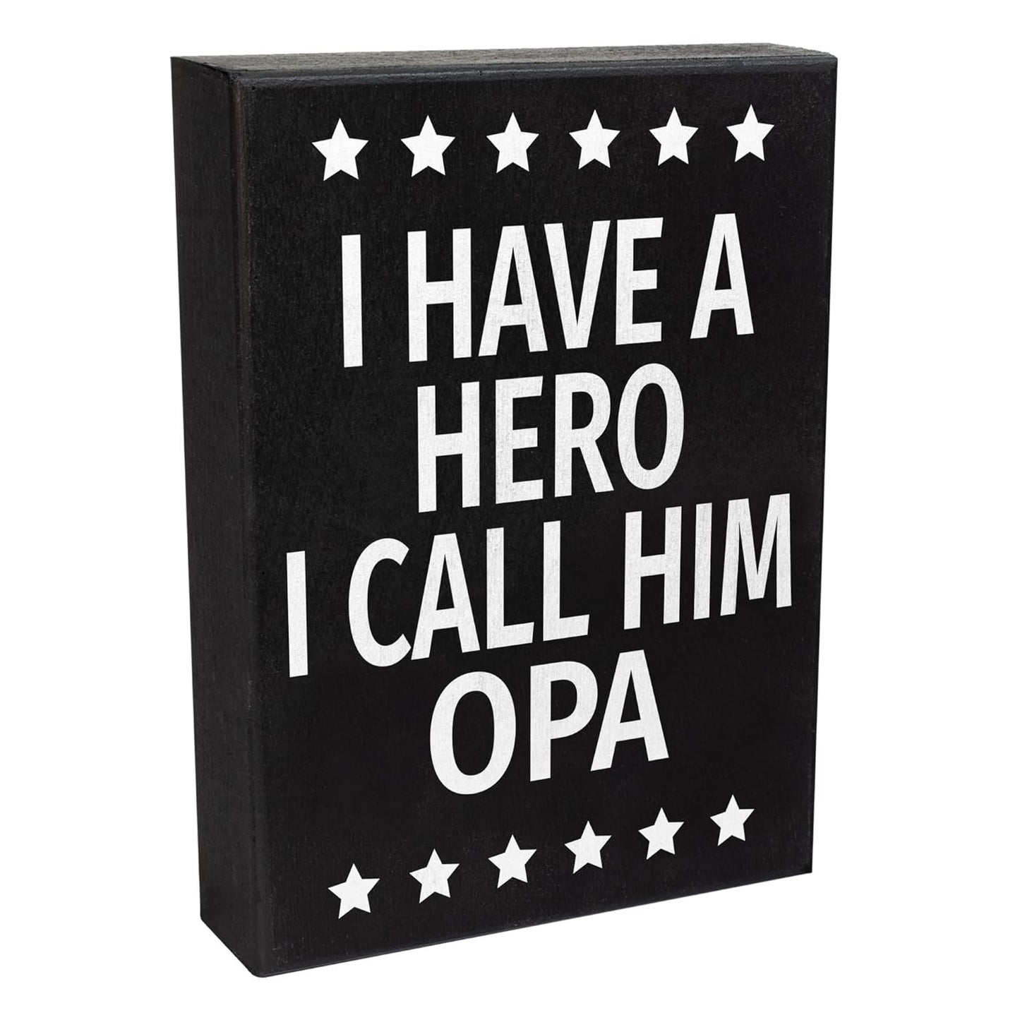 JennyGems Opa Gifts, I Have a Hero I Call Him Opa Wooden Sign, Shelf Decor and Wall Hanging, Made in USA