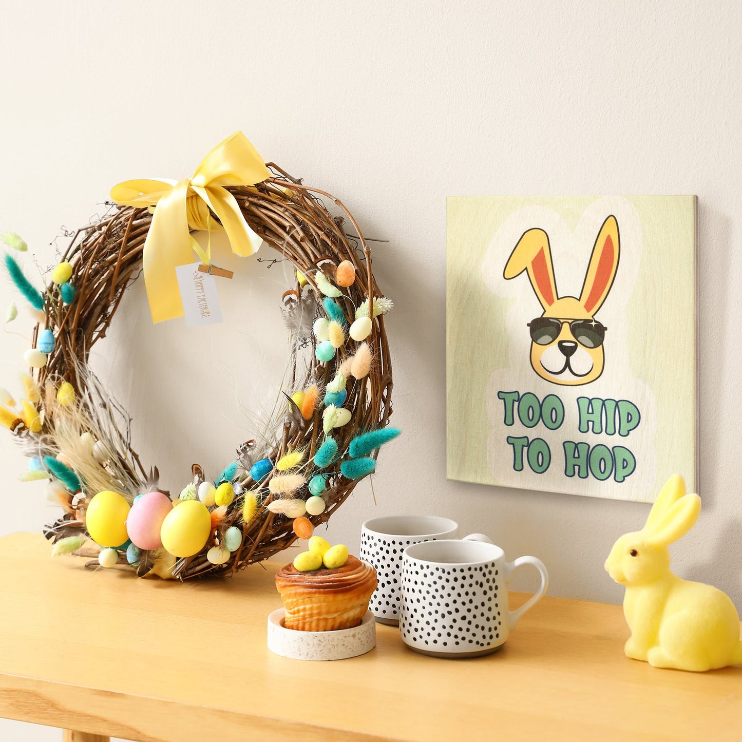 JennyGems Easter Decorations, Too Hip To Hop Easter Sign, Farmhouse Easter