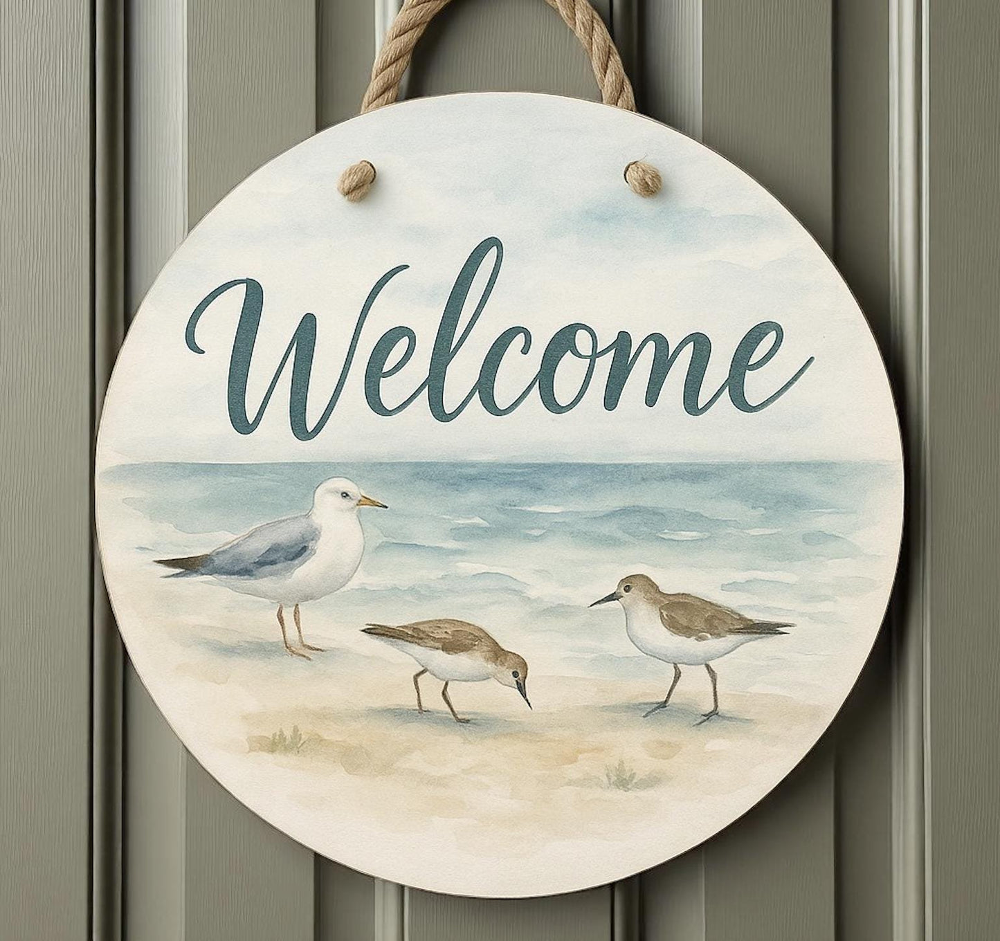 Coastal Birds Welcome Sign: 16" Nautical Beach House Decor