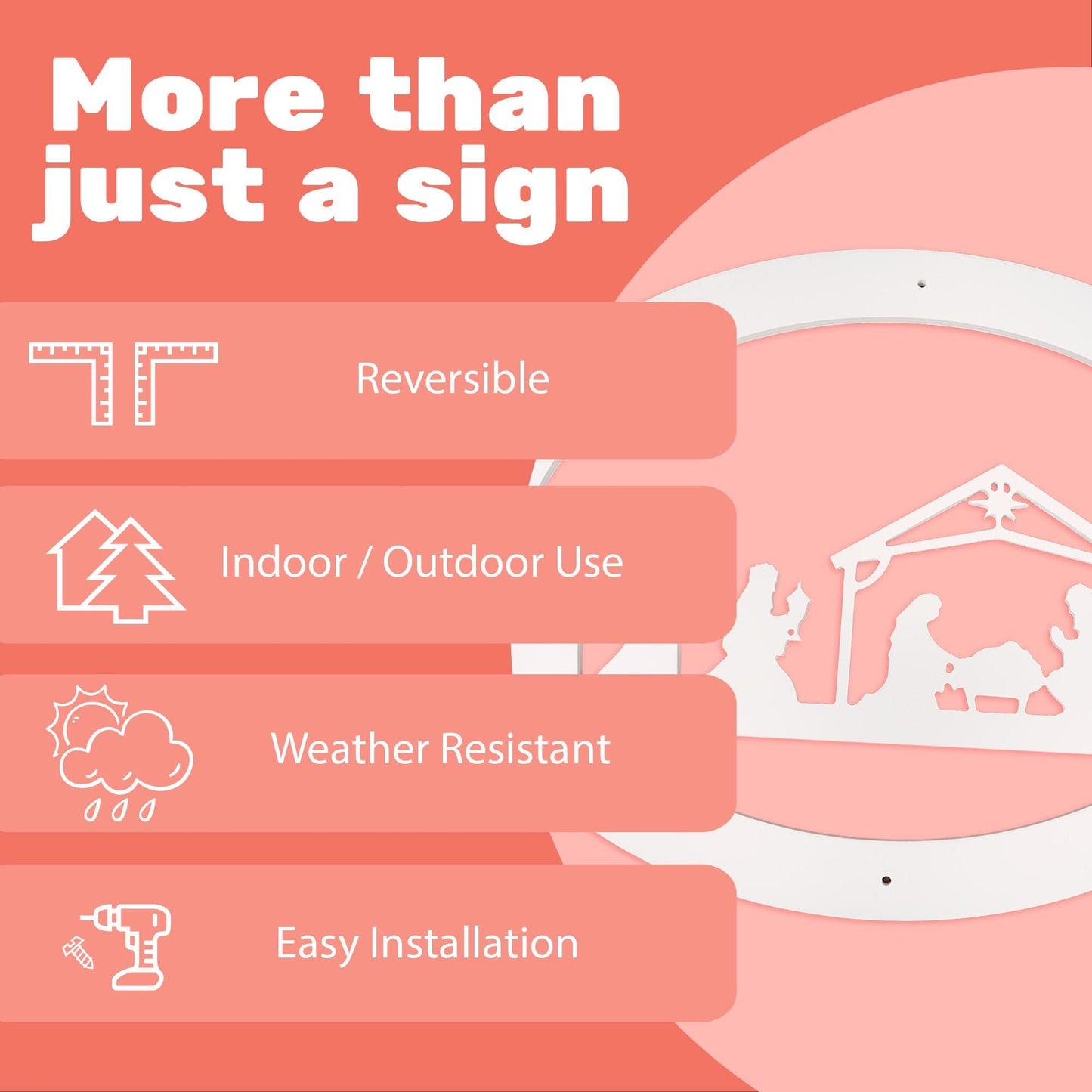 Weather-Resistant Nativity Scene Christmas Sign - Indoor & Outdoor Holiday Wall Decor - Durable PVC Christmas Decoration
