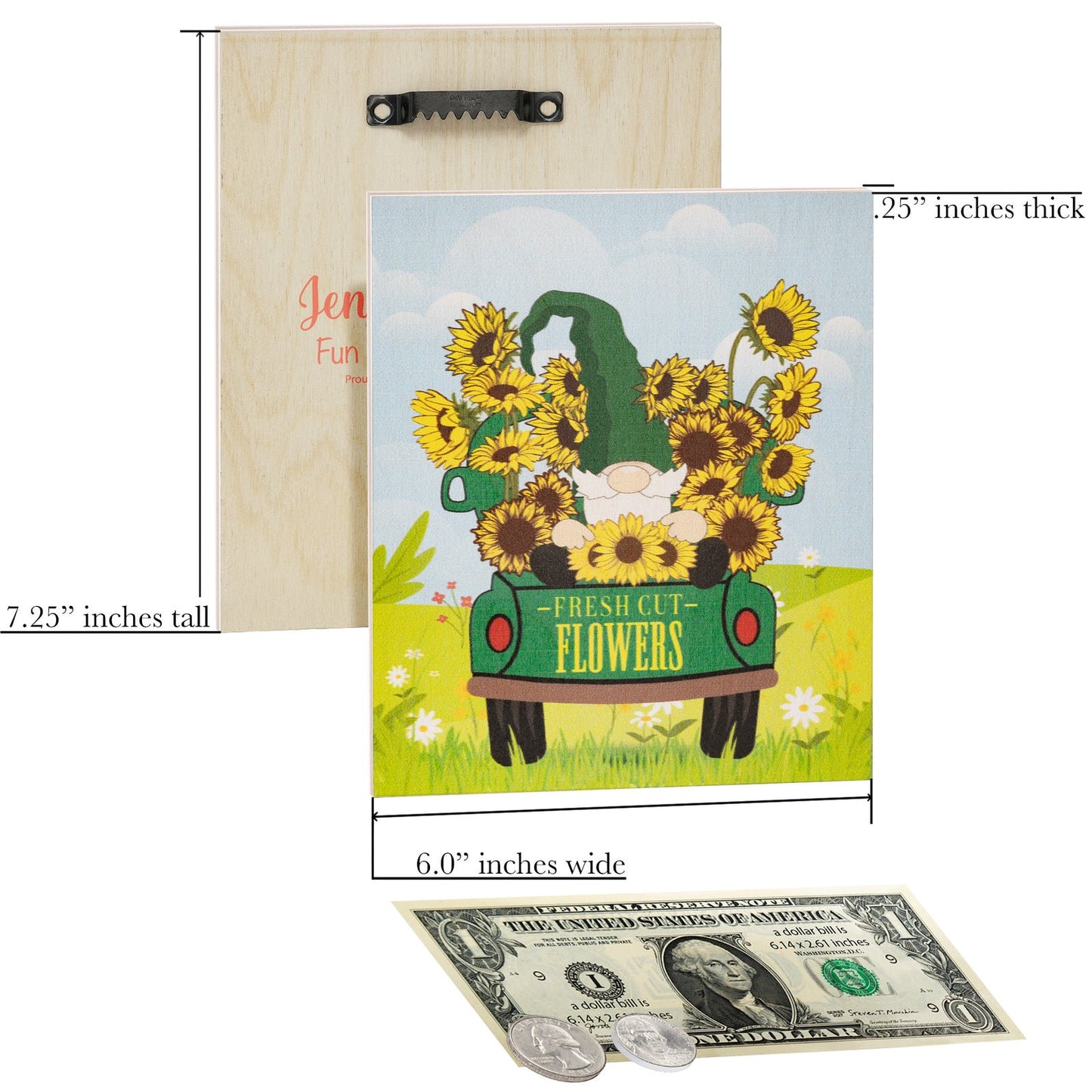 JennyGems Spring Decorations, Sunflower Gnome Sign, Spring Wall Decor
