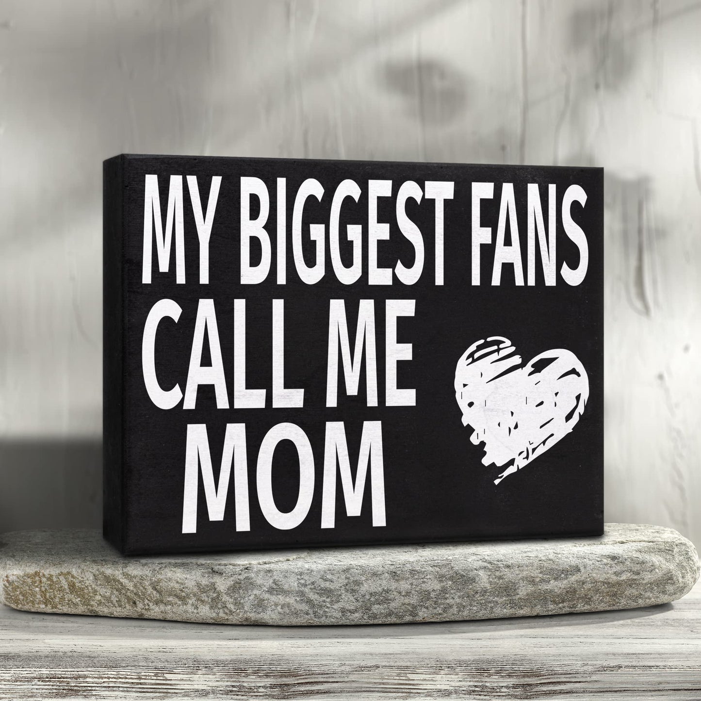 JennyGems Gifts for Mom, My Biggest Fans Call Me Mom Wooden Sign, Shelf Decor and Wall Hanging, Made in USA