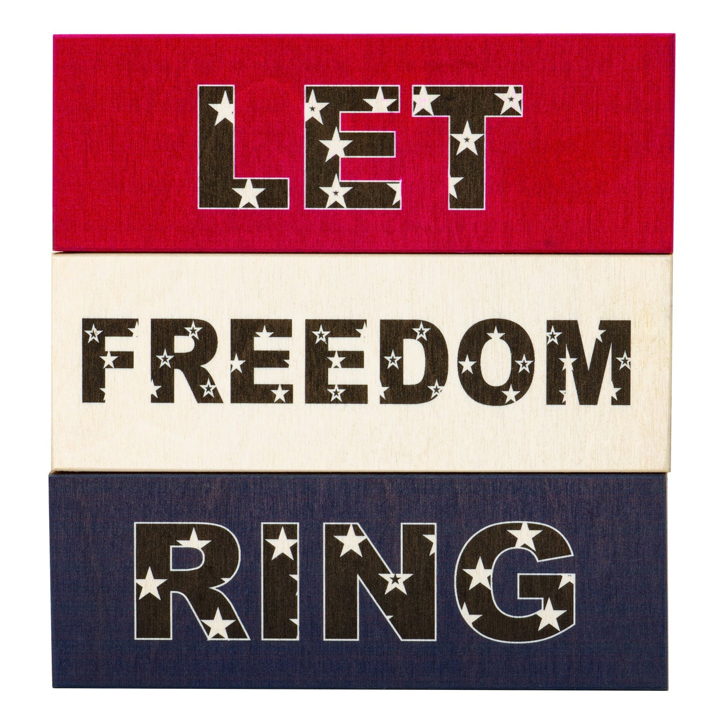 JennyGems Let Freedom Ring Wooden Block Signs 3pc, Patriotic Tiered Tray Decor, 4th of July Decorations, Memorial Day, Red White Blue, Made in USA