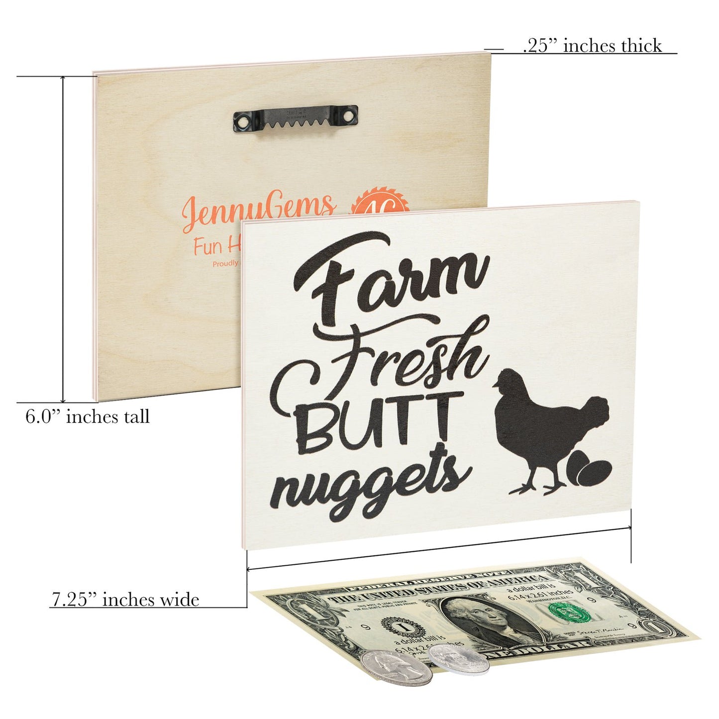 JennyGems Farm Fresh Butt Nuggets Wooden Sign, Funny Chicken Coop Signs